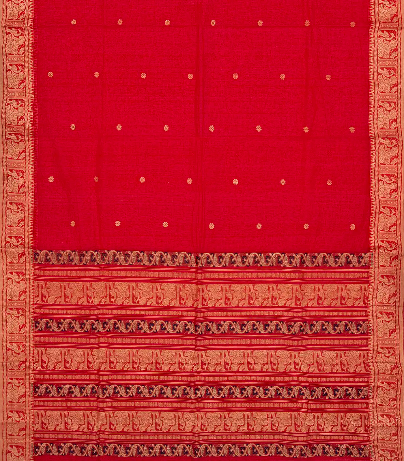 RmKV Red Bengal Cotton Saree With Kamalam Motifs - view 2