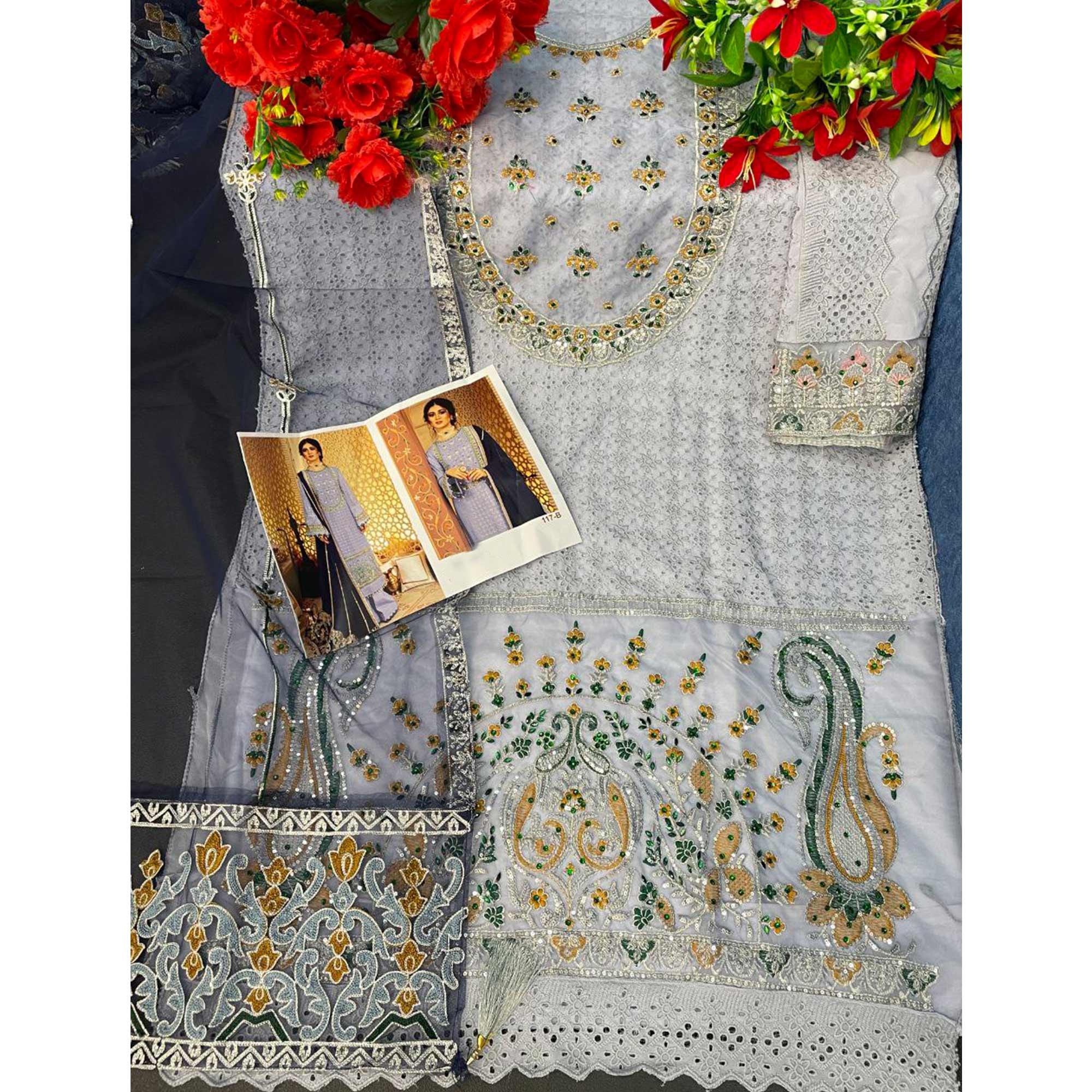 Peachmode Light Lavender Embellished With Embroidered Georgette Pakistani Suit - view 5