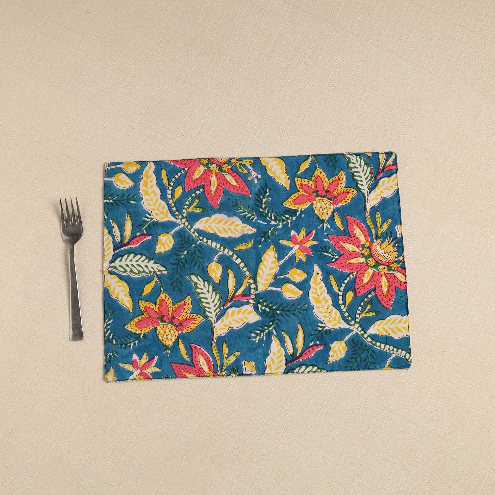 NOORI BAZAR Blue - Floral Print Cotton Reversible Table Mat 04 - view 2