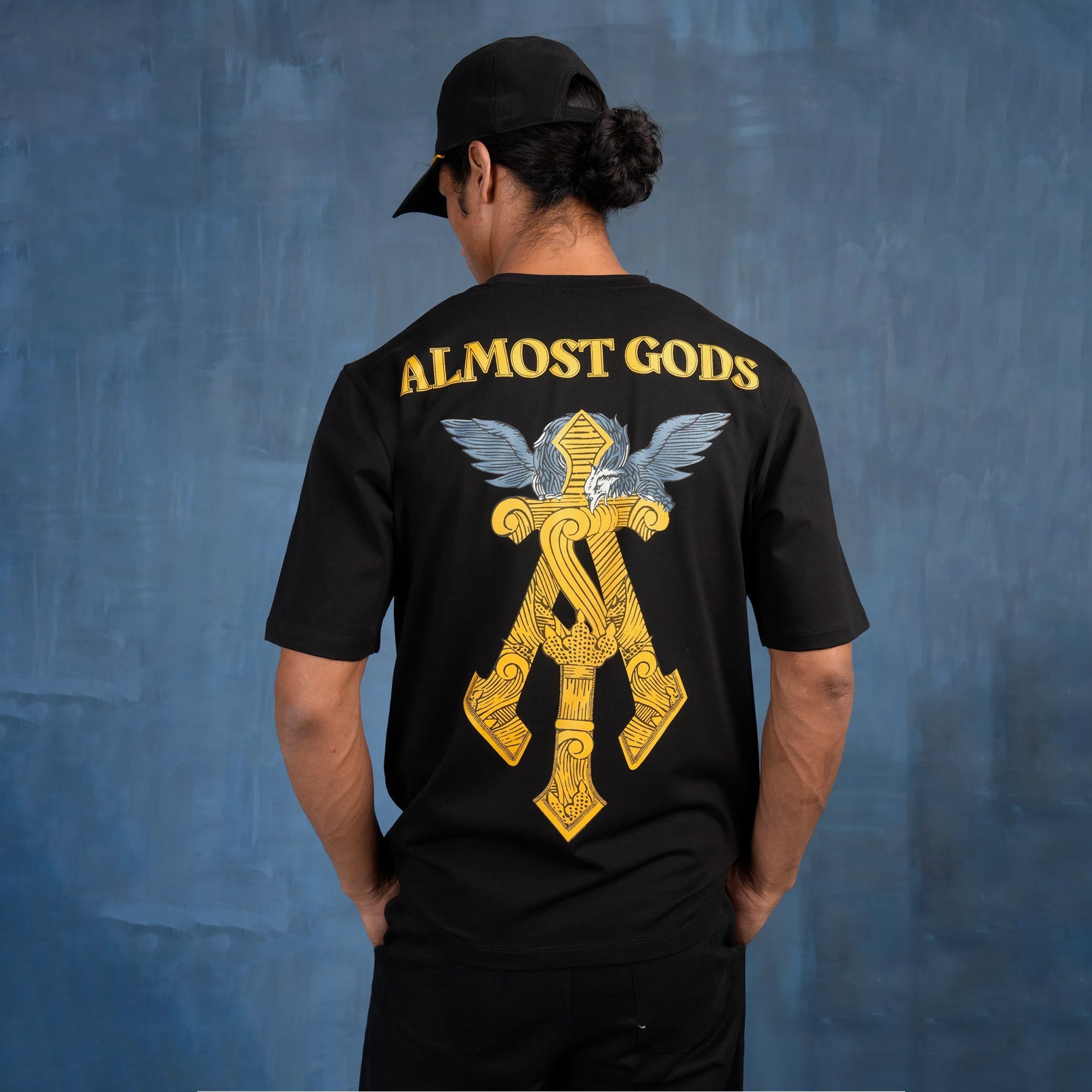 Almost Gods | Gilded Alpha Cross Relaxed Tee { Black/gold - view 6