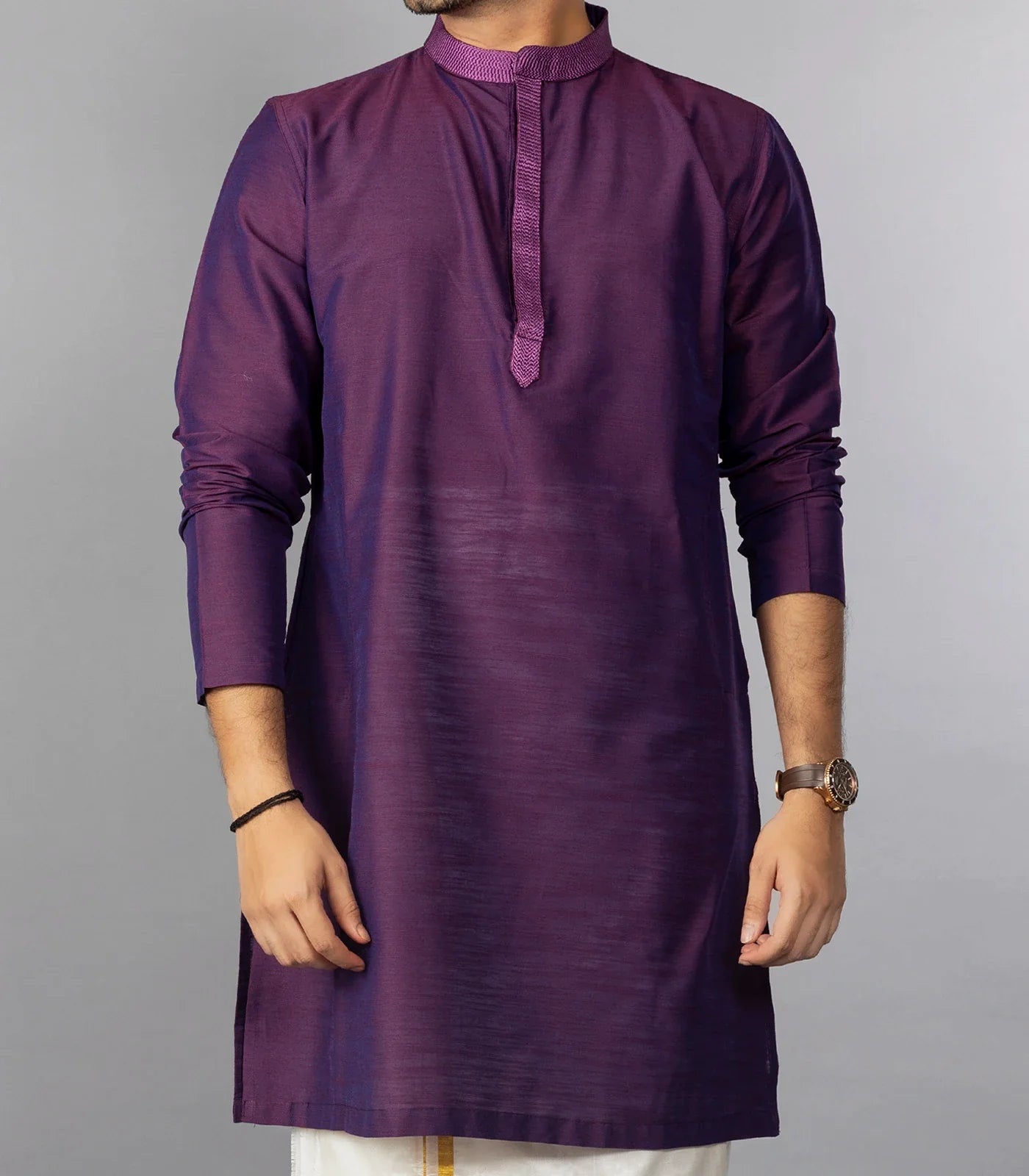 RmKV Royal Violet Kurta With Embroidered Placket-Violet - view 3