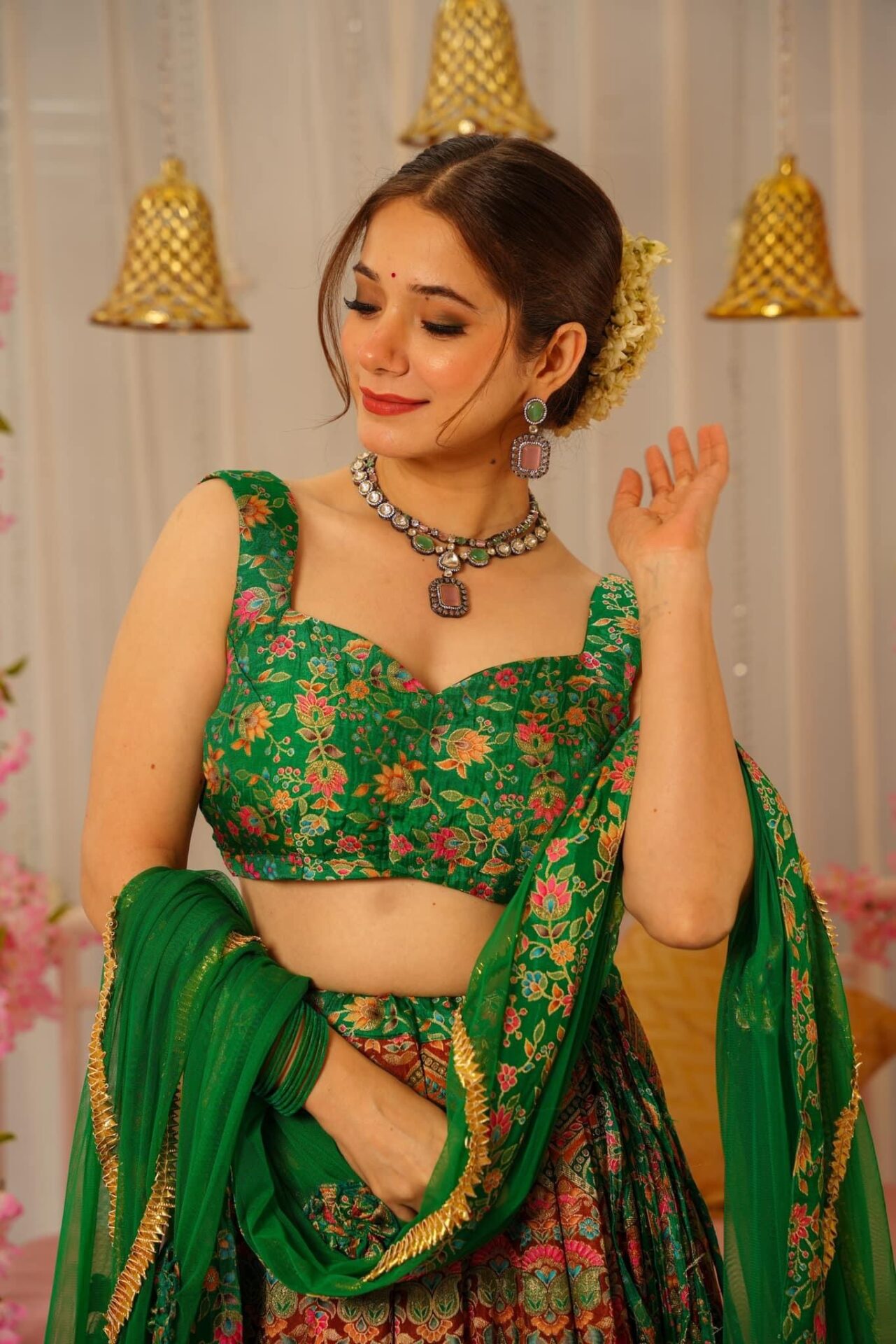Idaho-o Peacock green silk lehenga set – Women's - view 4