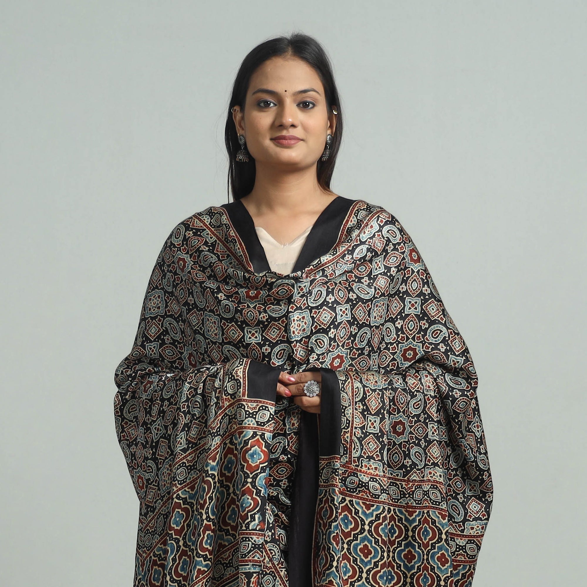 KACHCHH JI CHHAAP Black - Modal Silk Block Print Ajrakh Dupatta 69 - view 3
