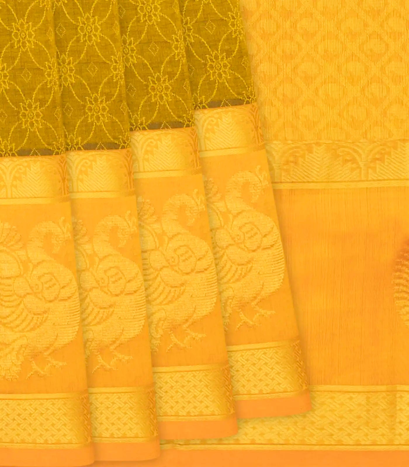 RmKV Sage Green Handloom Silk Cotton Saree With Floral Jaal Motifs-Sage Green