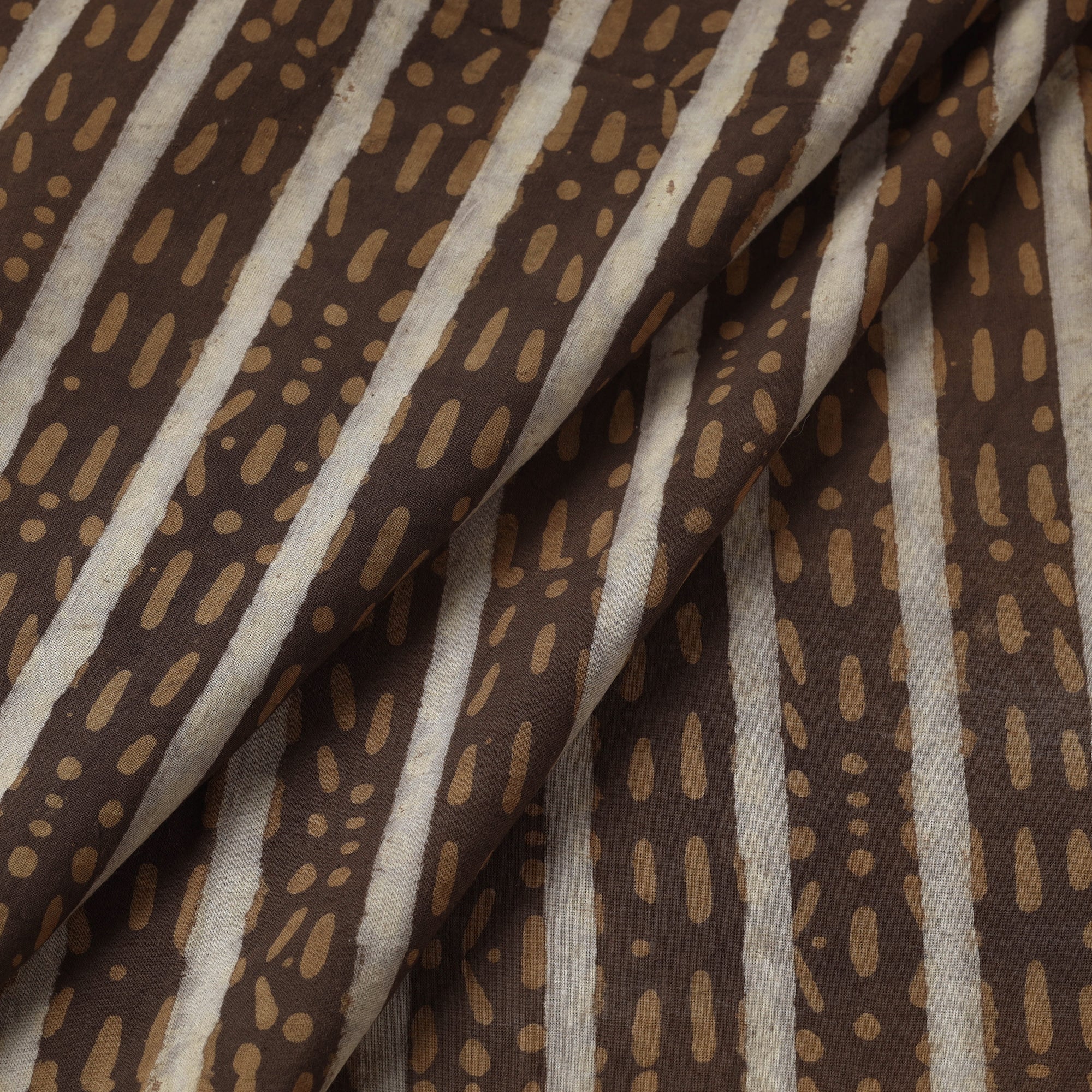 HAVELI CHRONICLES Brown - Hand Block Striped Print Cotton Akola Fabric - view 2