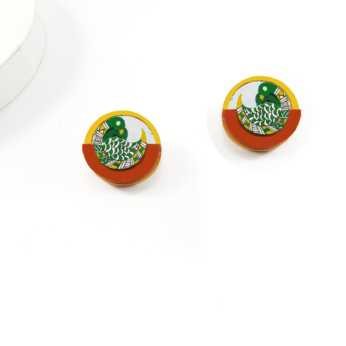 FUDAKTI Bholi Si Surat - Madhubani Handpainted Wooden Stud Earrings - view 2