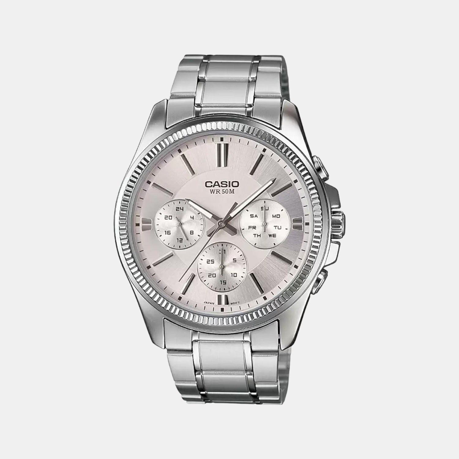Casio Enticer Men Quartz Silver Dial Chronograph Stainless Steel Watch A837