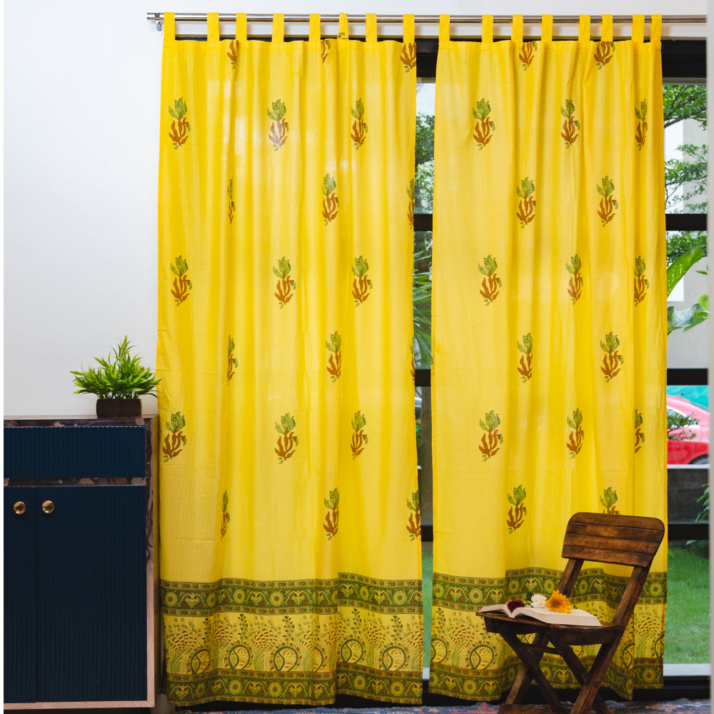 100 malmal cotton – Urban Space -Home Furnishing Store 100% MalMal Cotton Curtains, Semi-Transparent with Tab Top, Pack of 2 Curtains - Indian Summer Yellow
