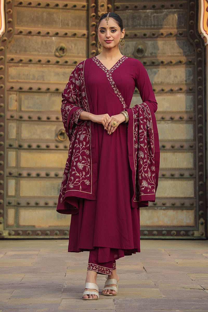 Ahika Fuschia Poly Georgette Angrakha Pant With Dupatta PKSKD1911 - view 2
