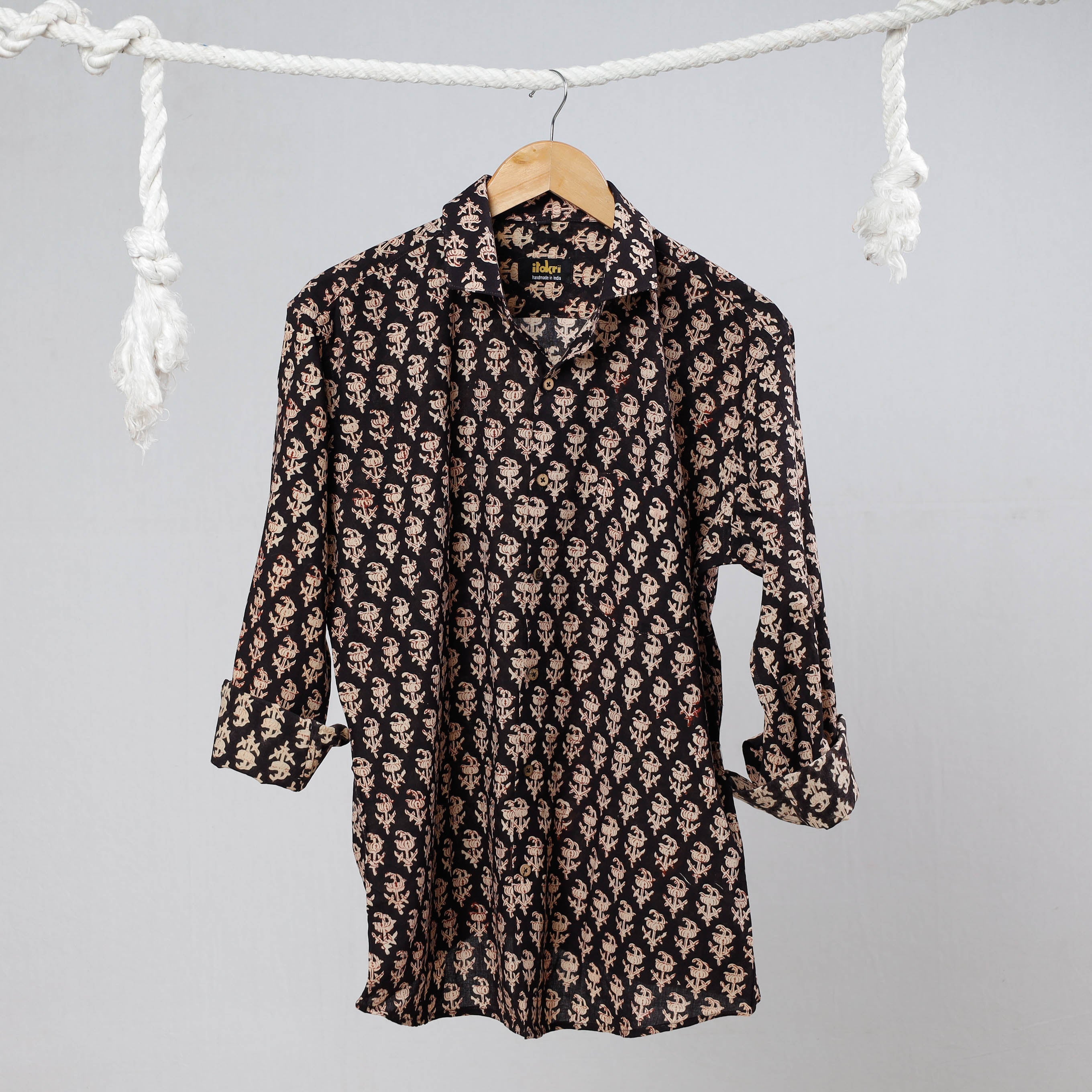 ITOKRI CASUALS Black - Bagru Dabu Block Printed Cotton Men Full Sleeve Shirt