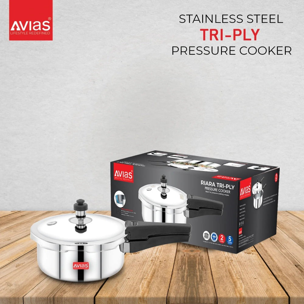 AVIAS Riara Premium Stainless Steel Tri-Ply Pressure Cooker With Outer Lid | Gas & Induction Compatible | Silver - view 11