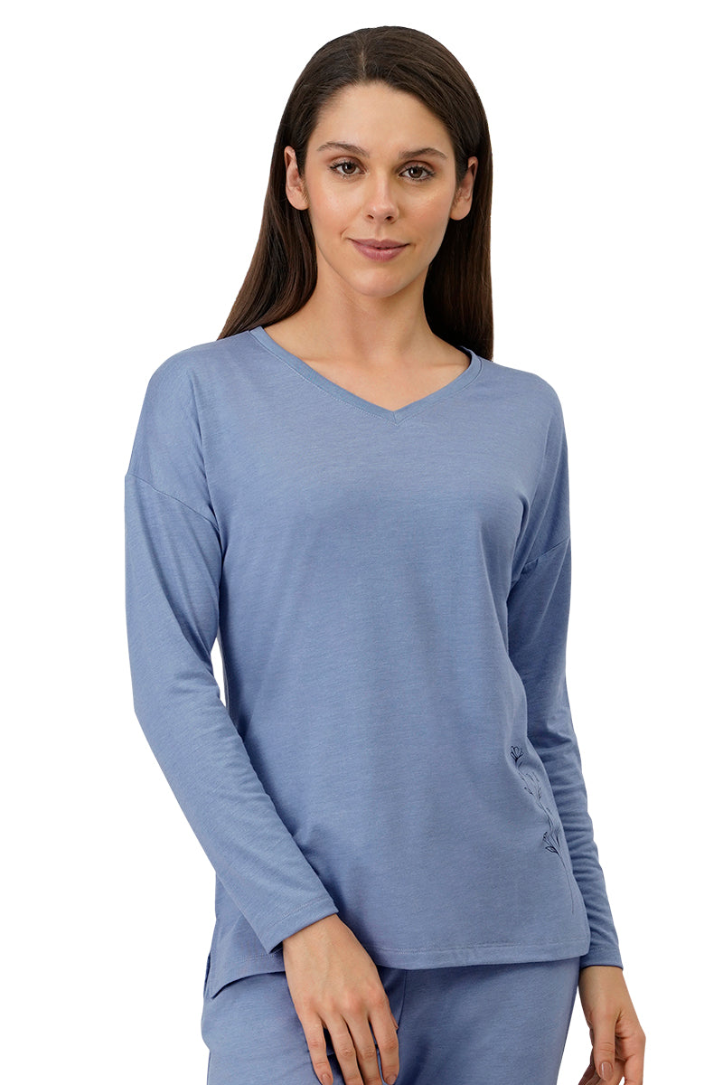 Amante Cotton Blend Long Sleeves Sleep T-shirt - Tempest