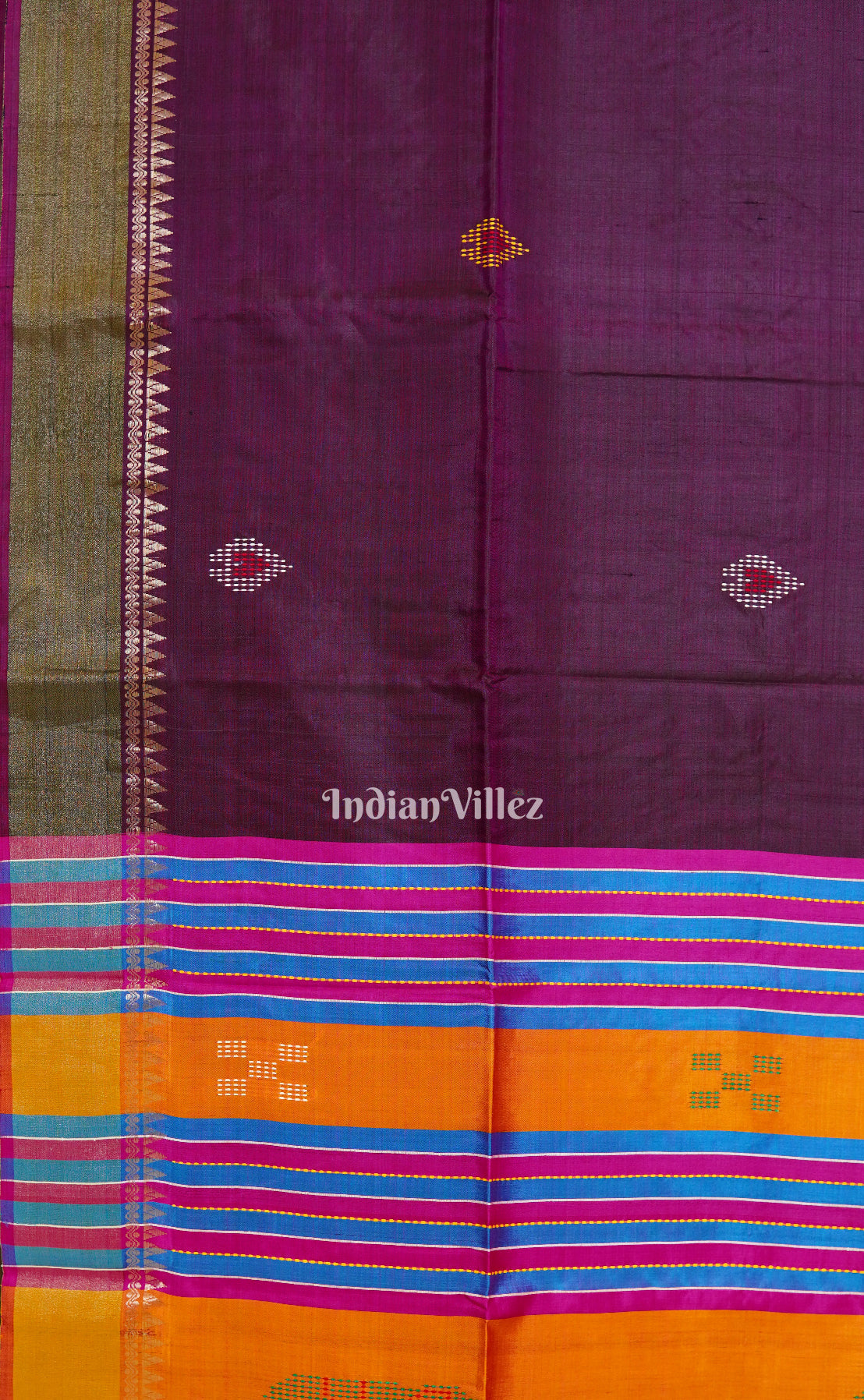 IndianVillèz Burgundy With Light Orange Handwoven Bishnupuri Silk Saree - view 4