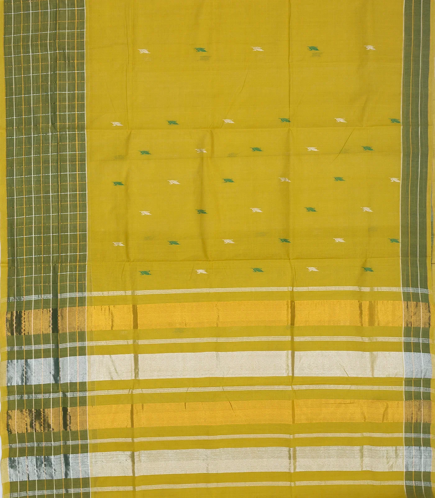 RmKV Olive Green Handloom Venkatagiri Cotton Saree With Checked Border - view 2