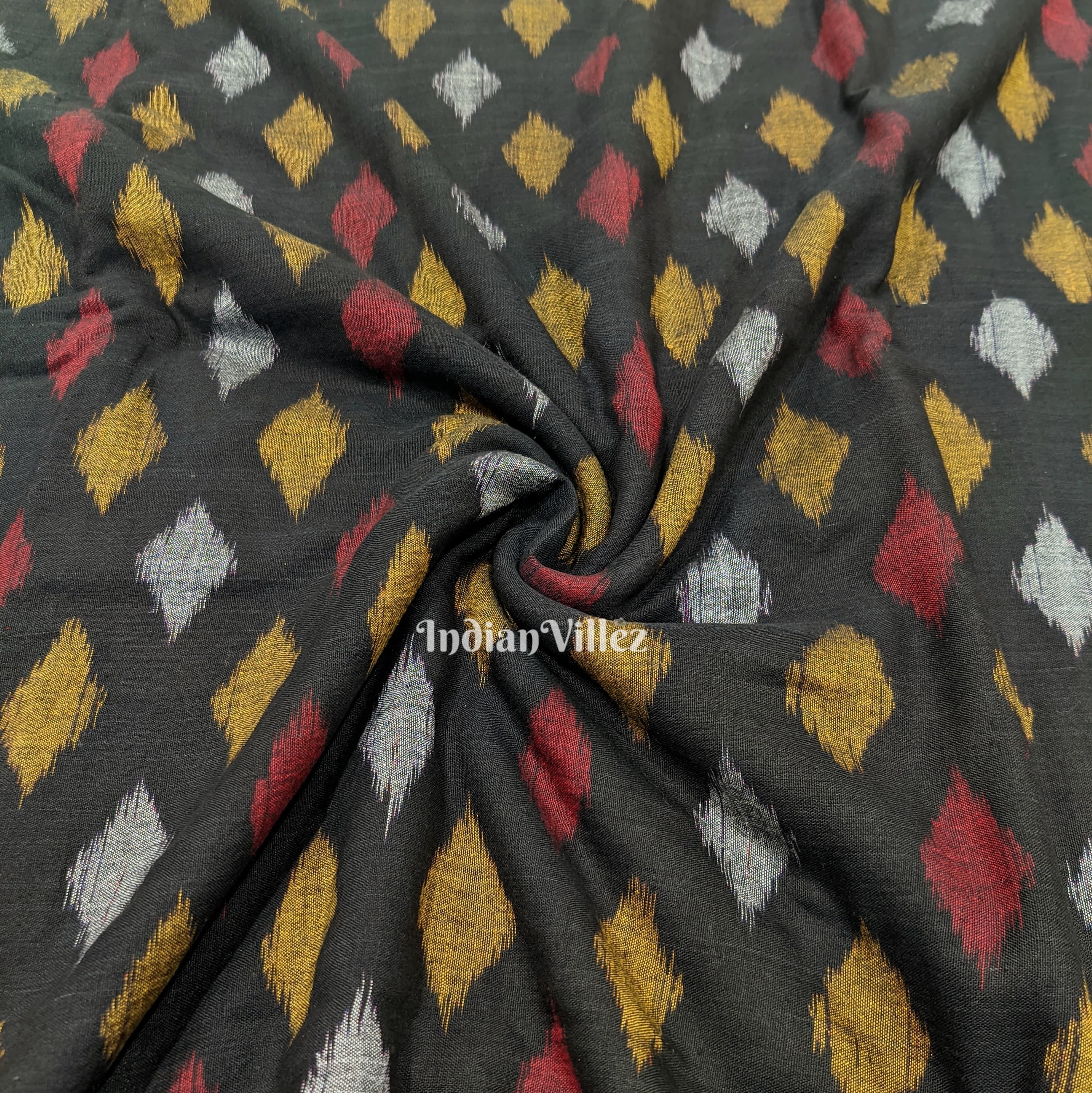 IndianVillèz Black Odisha Ikat Sambalpuri Cotton Fabric