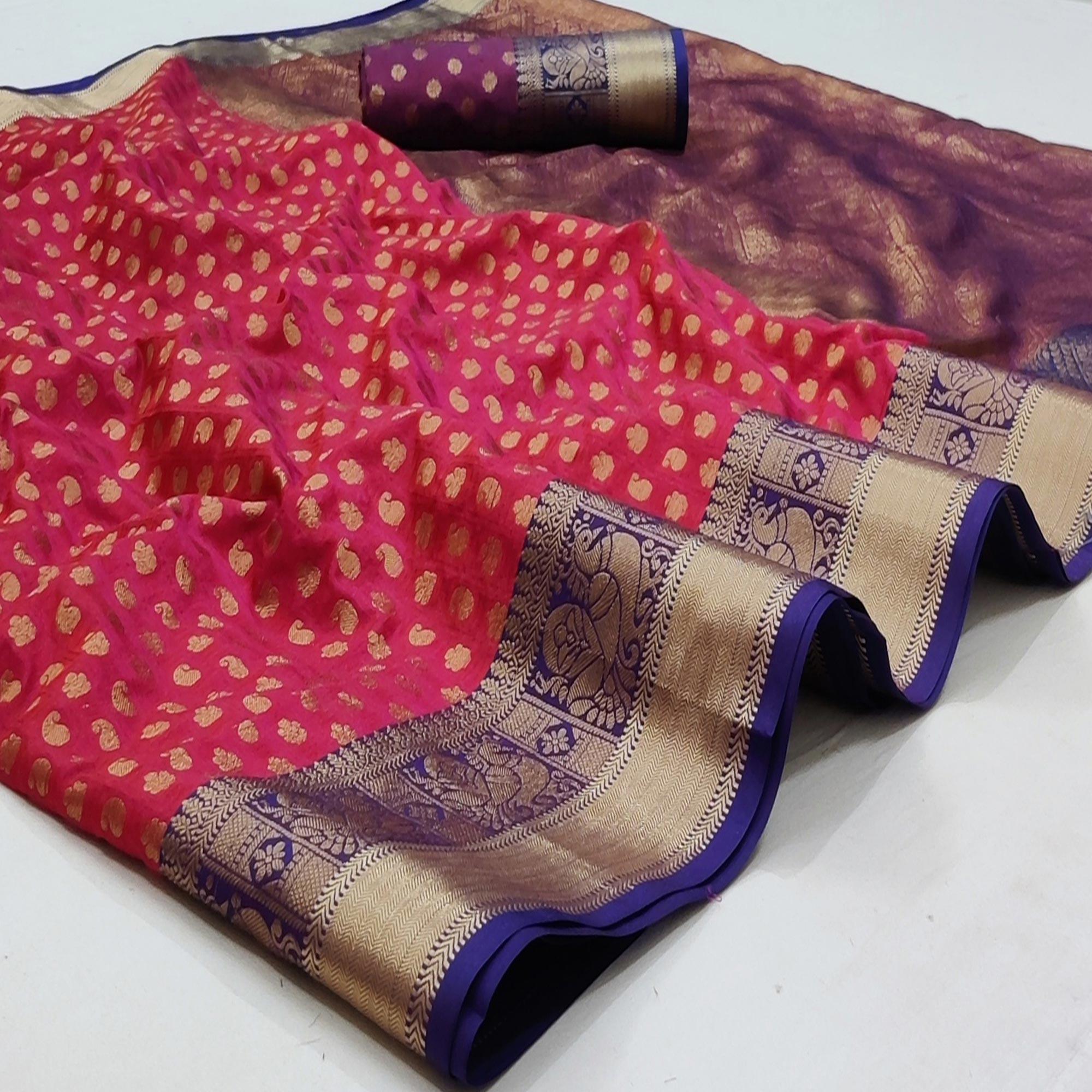 Peachmode Gajri Pink Festive Wear Woven Silk Saree With Jacquard Border