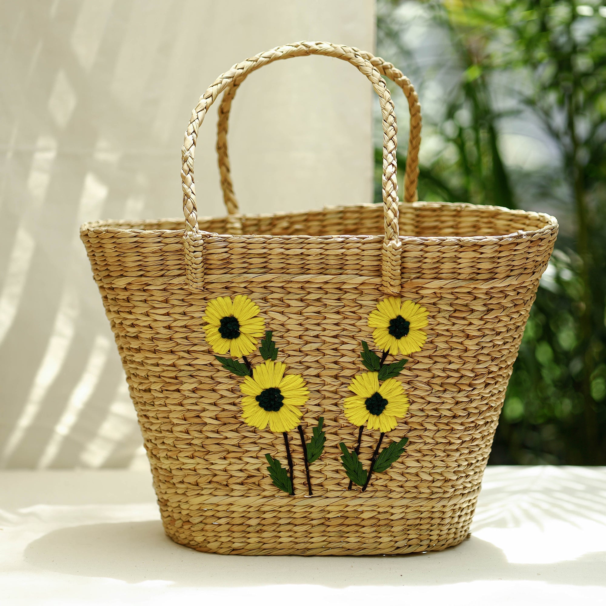 ITOKRI CRAFTS INITIATIVE Beige - Handcrafted Natural Water Reed Embroidered Shopping Bag