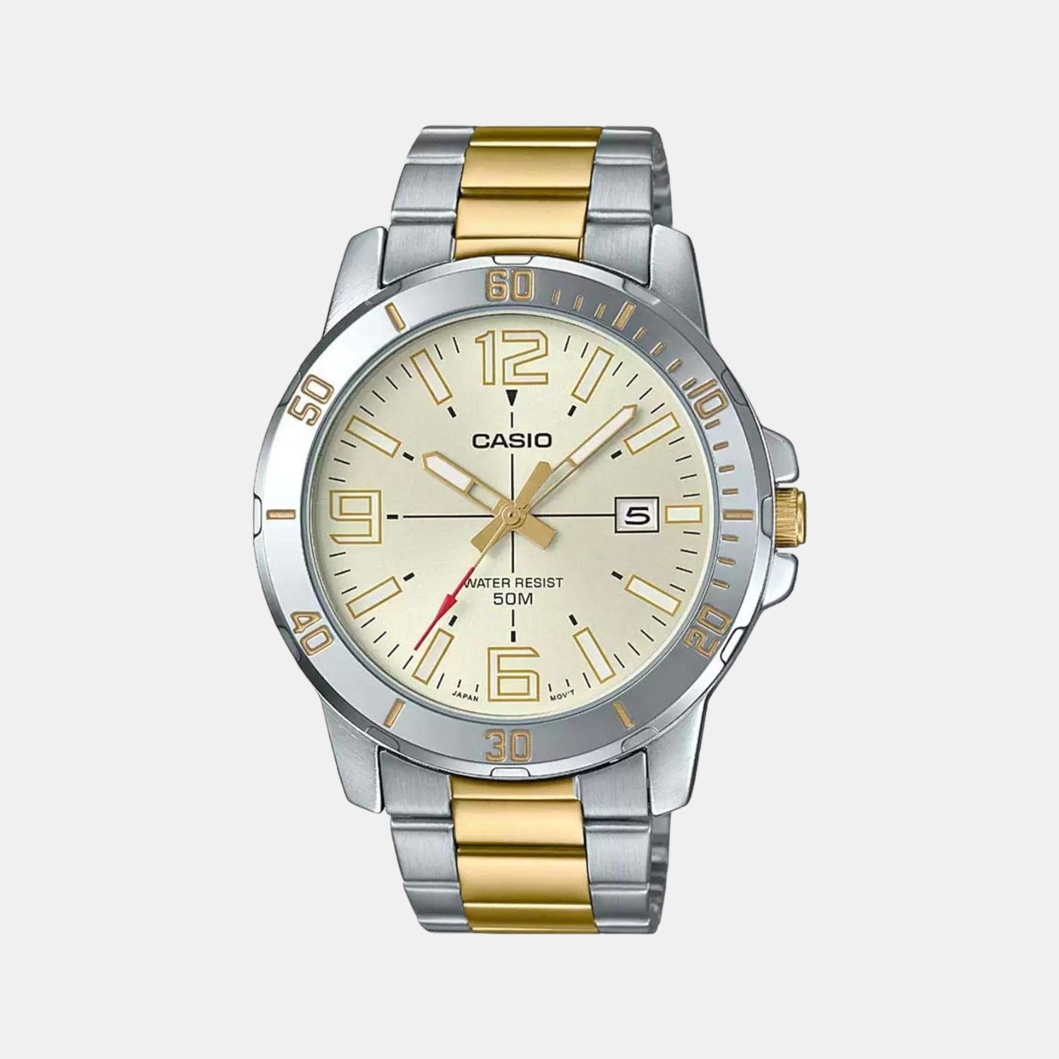 Casio Enticer Men Quartz Yellow Dial Analog Stainless Steel Watch A1736