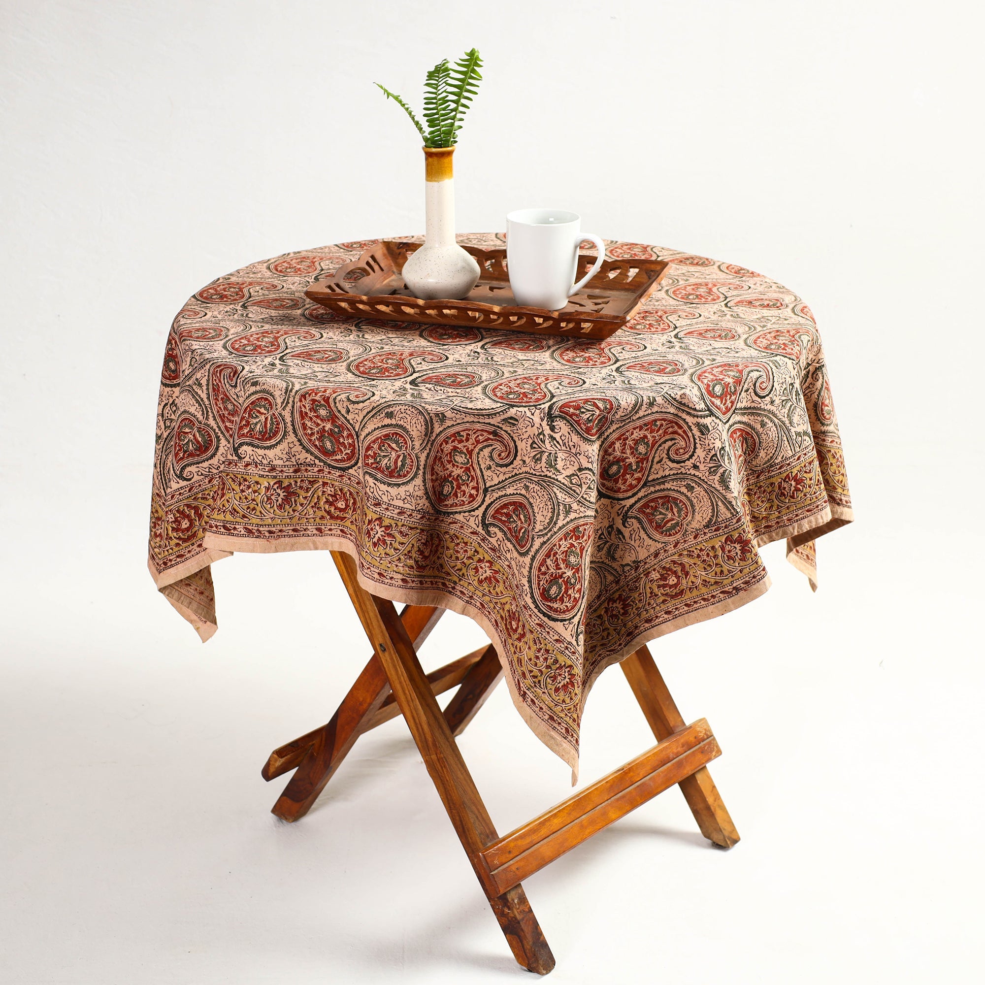 PITCHUKA SRINIVAS KALAMKARI PEDANA Beige - Original Pedana Kalamkari Block Printed Cotton Table Cover (46 x 43 in)