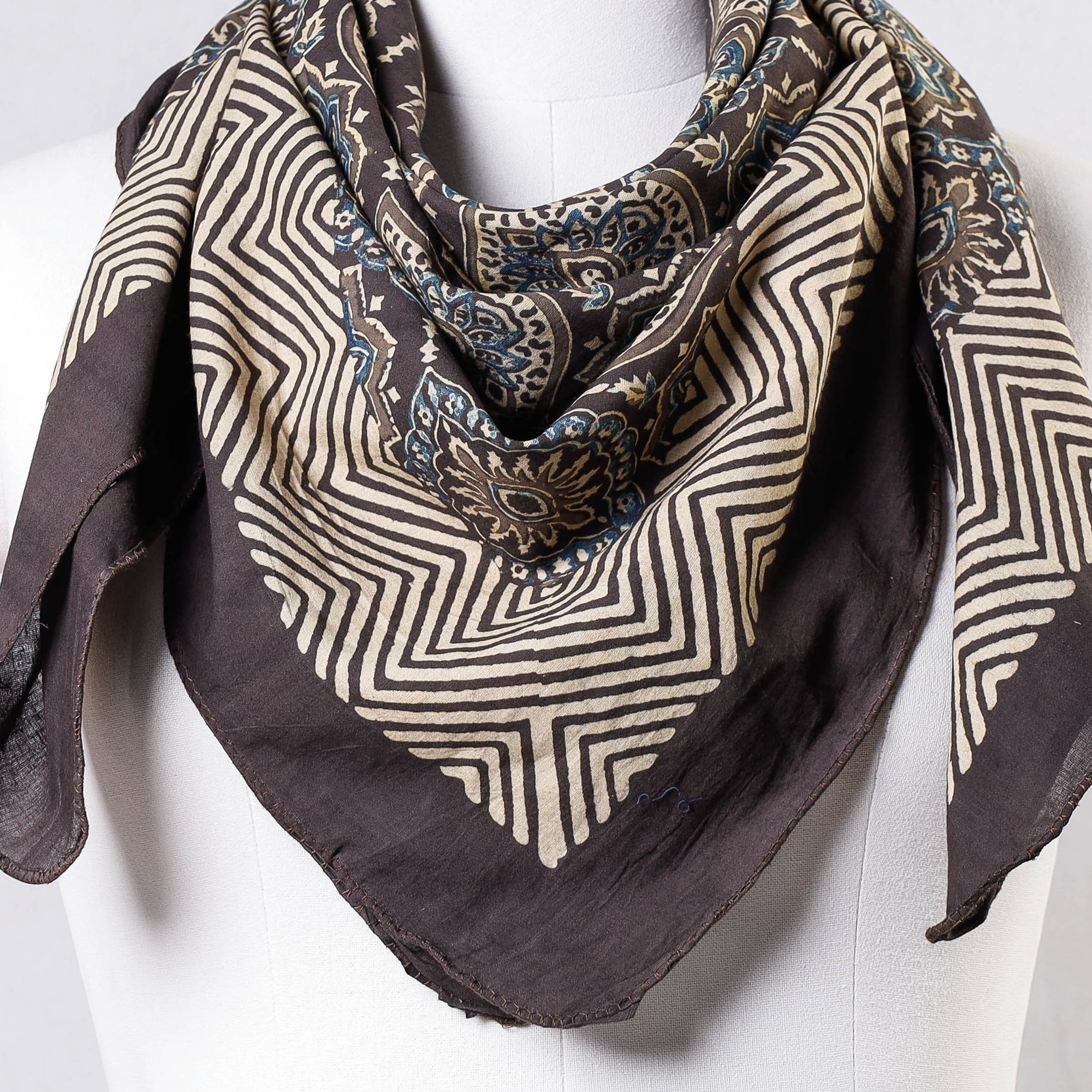 KACHCHH JI CHHAAP Brown - Ajrakh Block Printing Cotton Scarf from Kutch - view 3