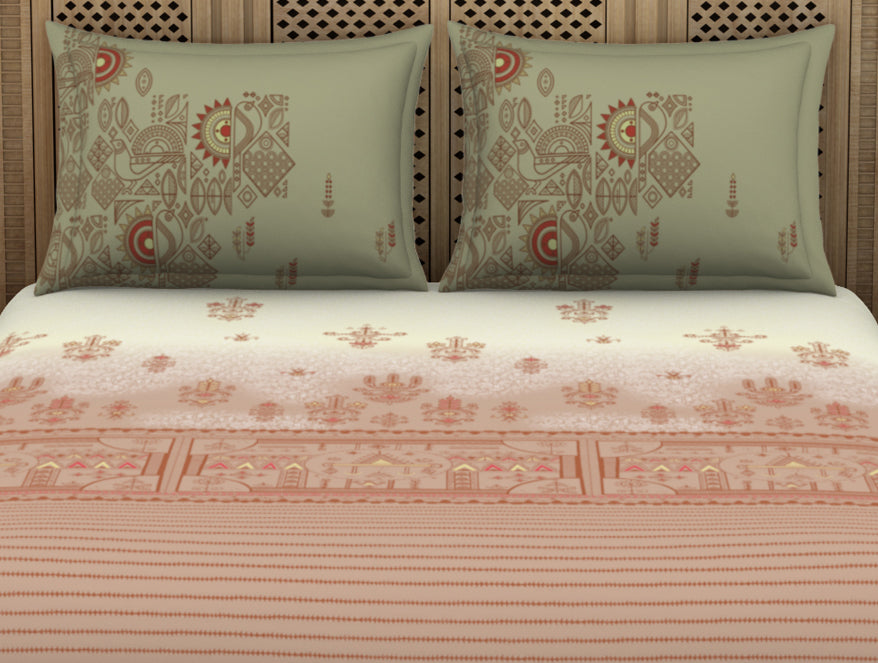 Spaces India Godna Ornate Beige 100% Cotton King Size Bedsheet - Rangana by Spaces - view 5
