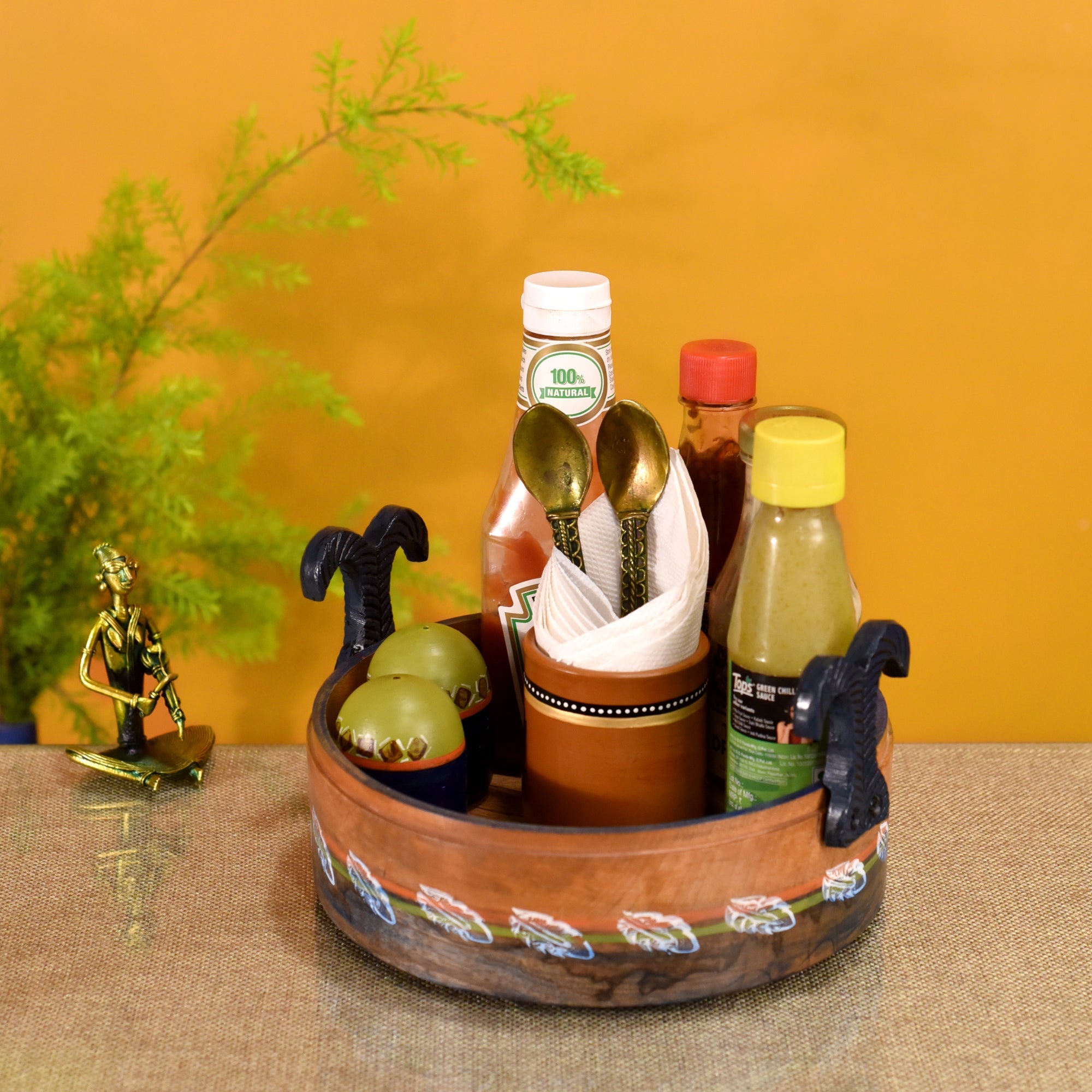 ART CREATIONS BY SUMAN SONTHALIA Brown - Autumn Leaf Multi-Purpose Stand in Round Shape