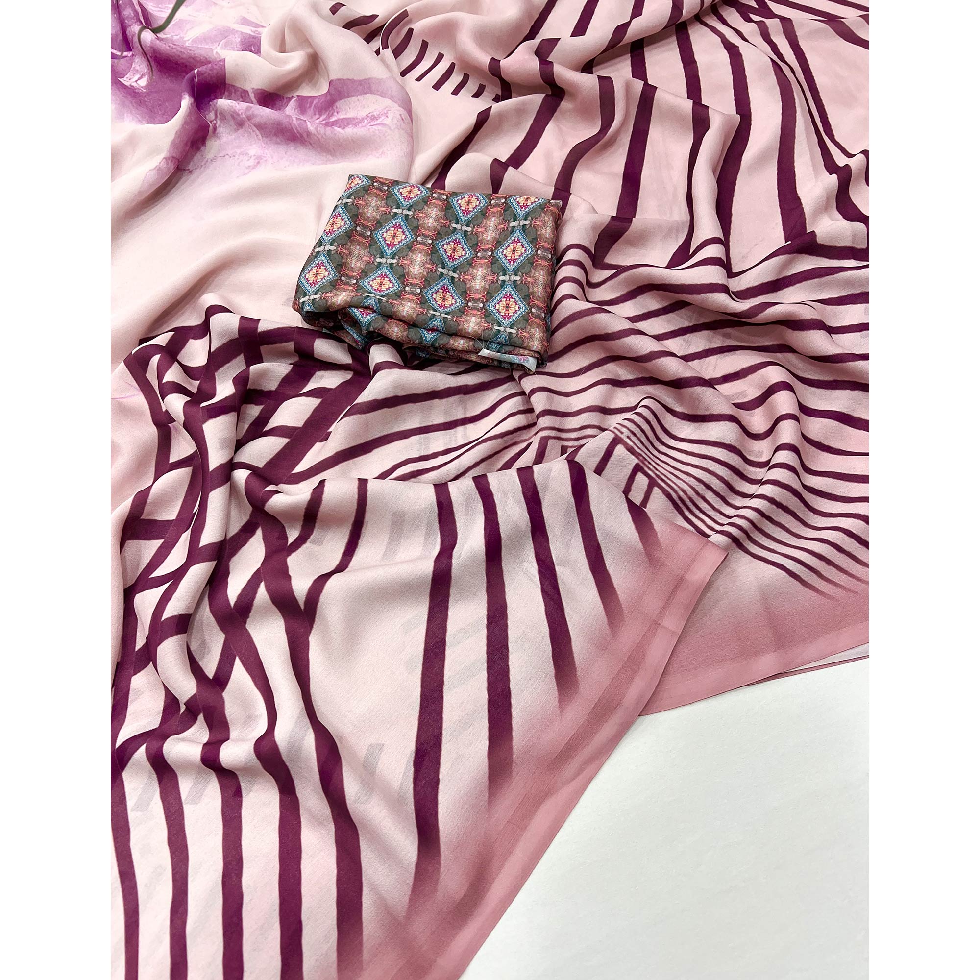 Peachmode Peach Digital Printed Georgette Saree - view 3