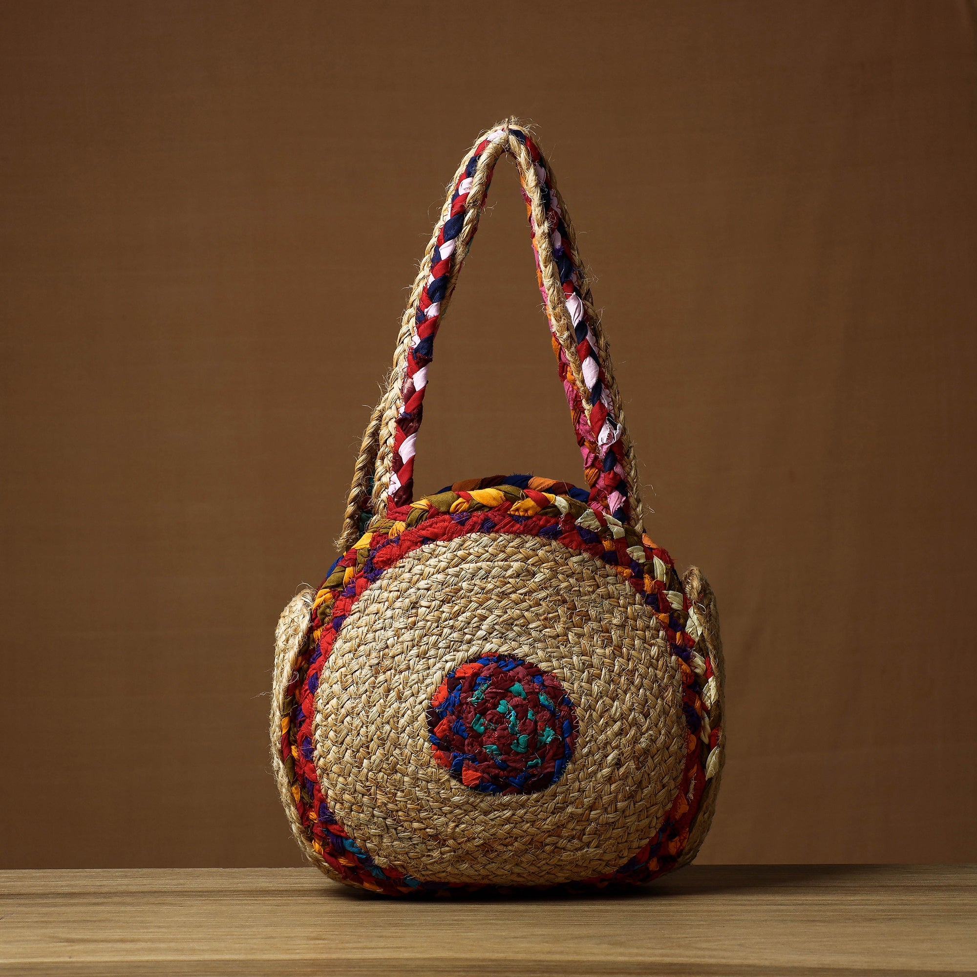 ITOKRI CRAFTS INITIATIVE Beige - Handcrafted Multipurpose Jute Round Hand Bag