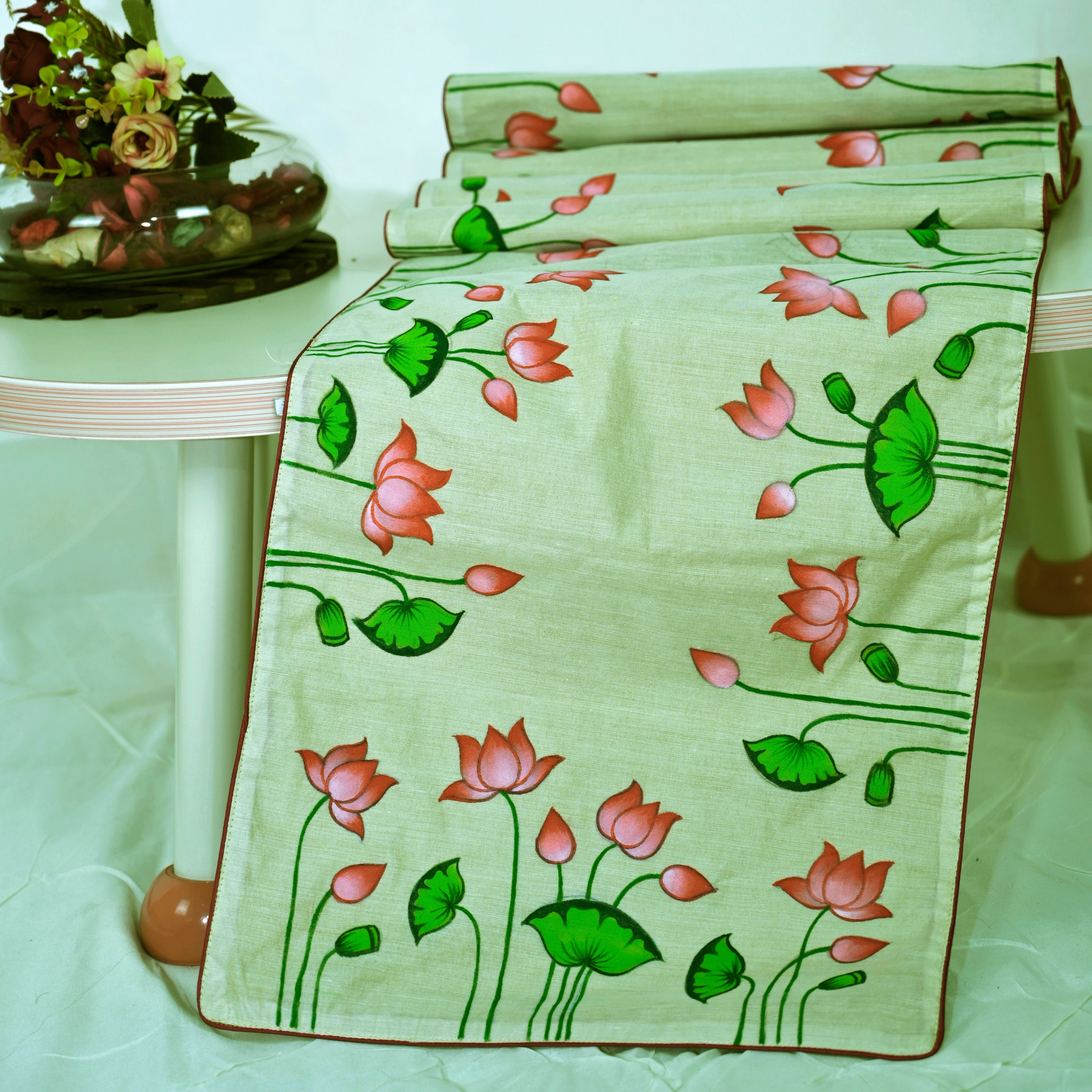 DIORAMA DESIGNS Madhubani Handpainted Chanderi Table Runner & Table Mats Set - view 3