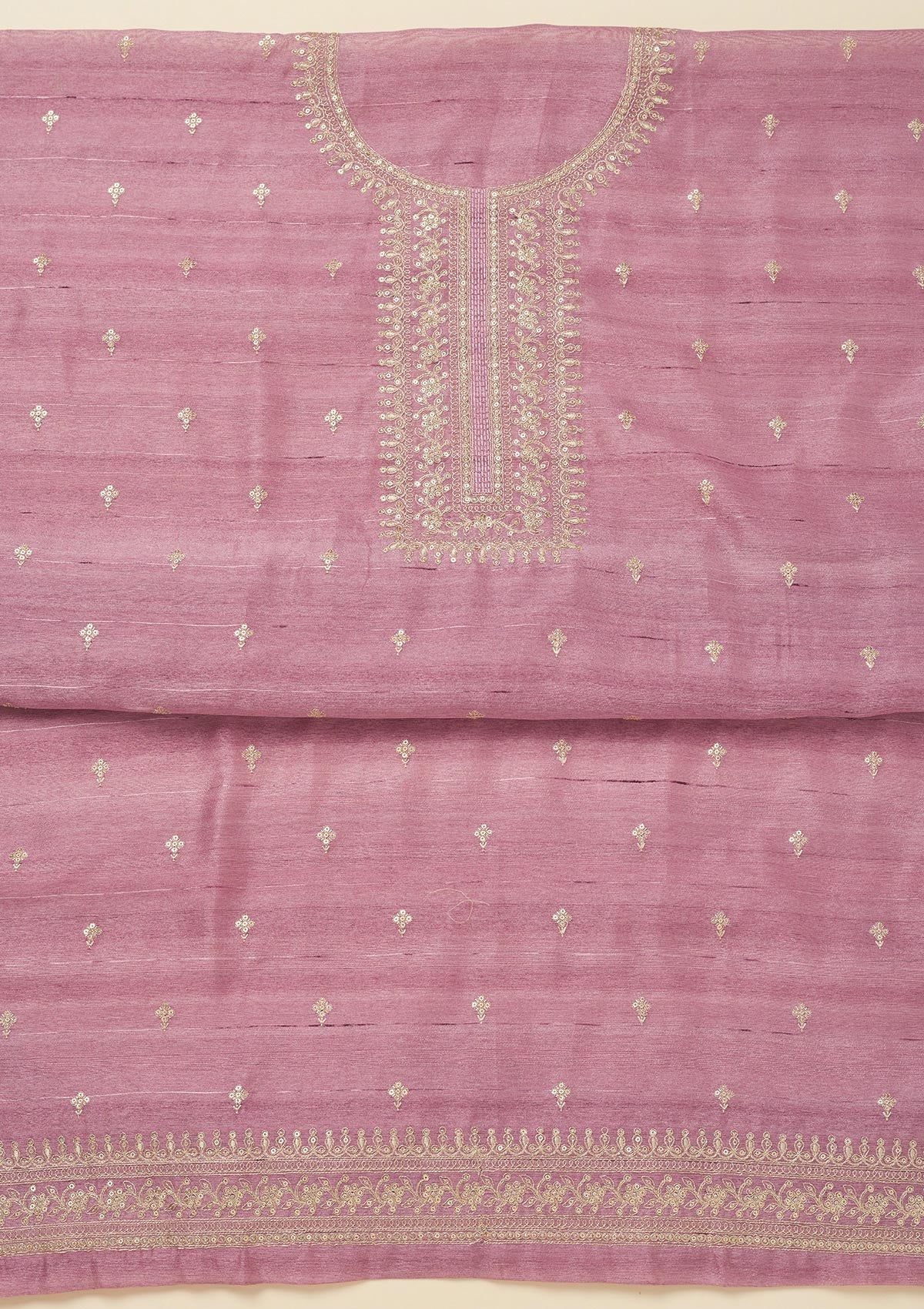 Koskii Lavender Zariwork Raw Silk Unstitched Salwar Suit - view 4