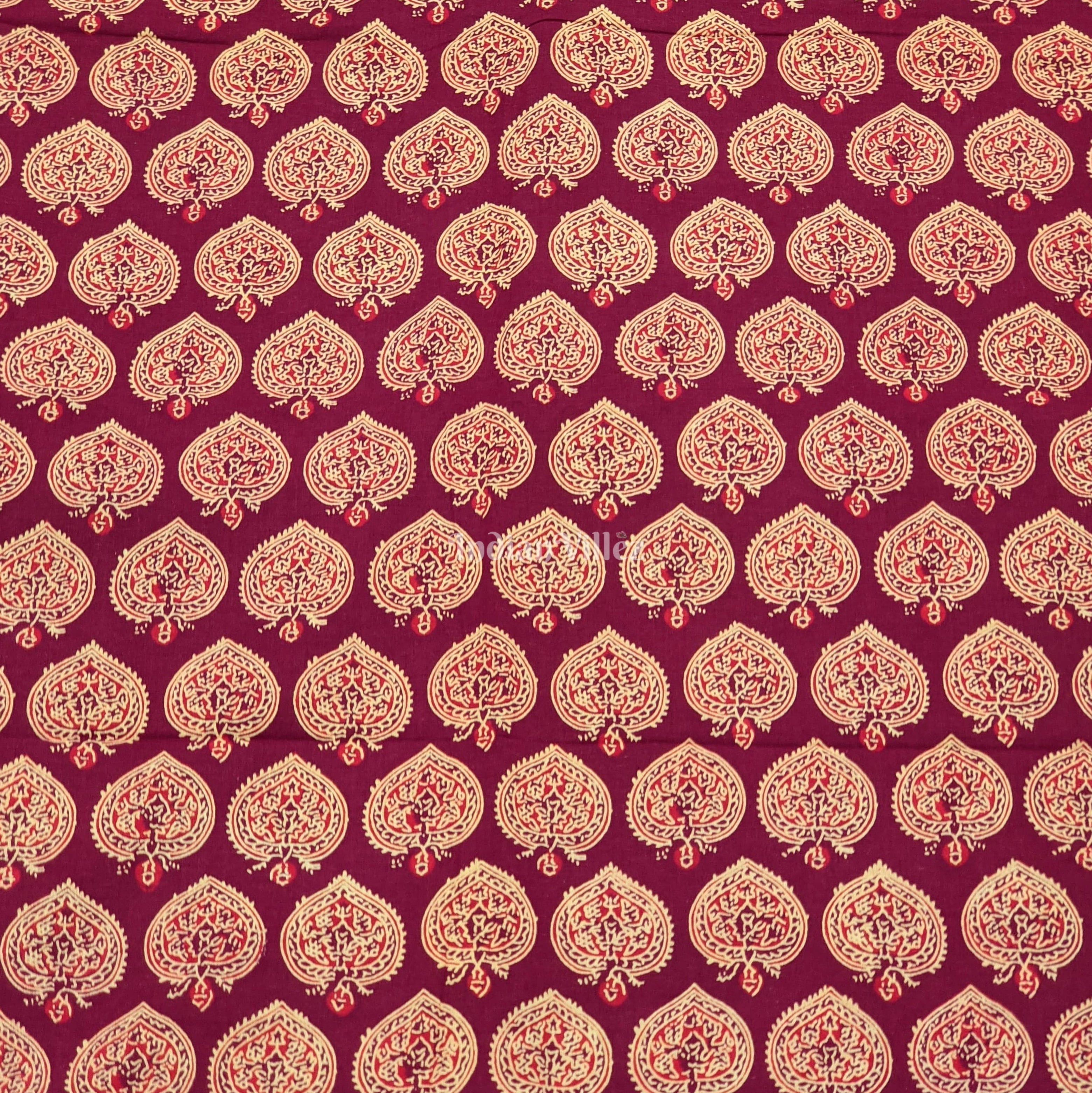IndianVillèz Maroon Floral Hand Block Printed Cotton Fabric - view 2