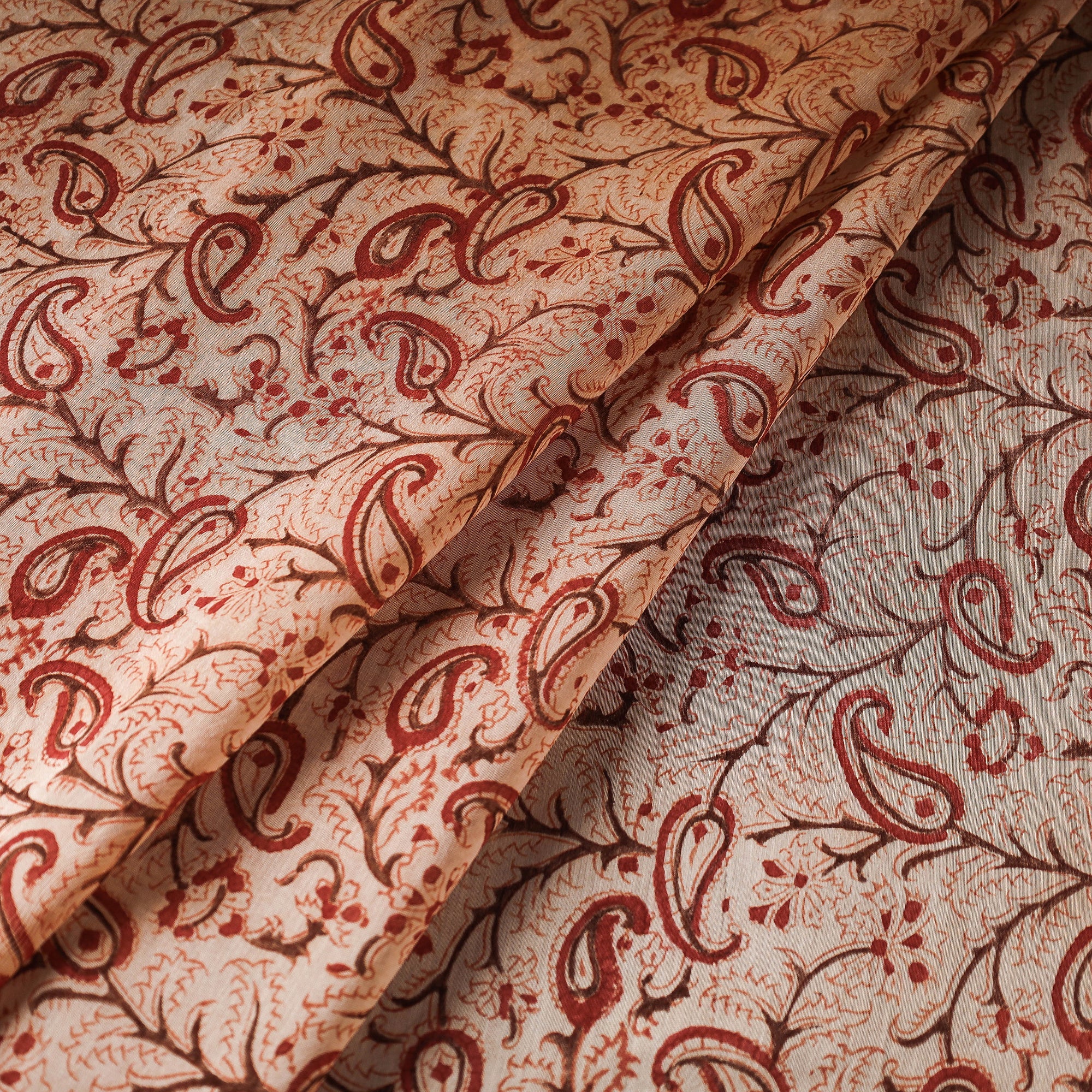 PITCHUKA SRINIVAS KALAMKARI PEDANA Beige - Pedana Kalamkari Block Printed Chanderi Silk Fabric - view 2