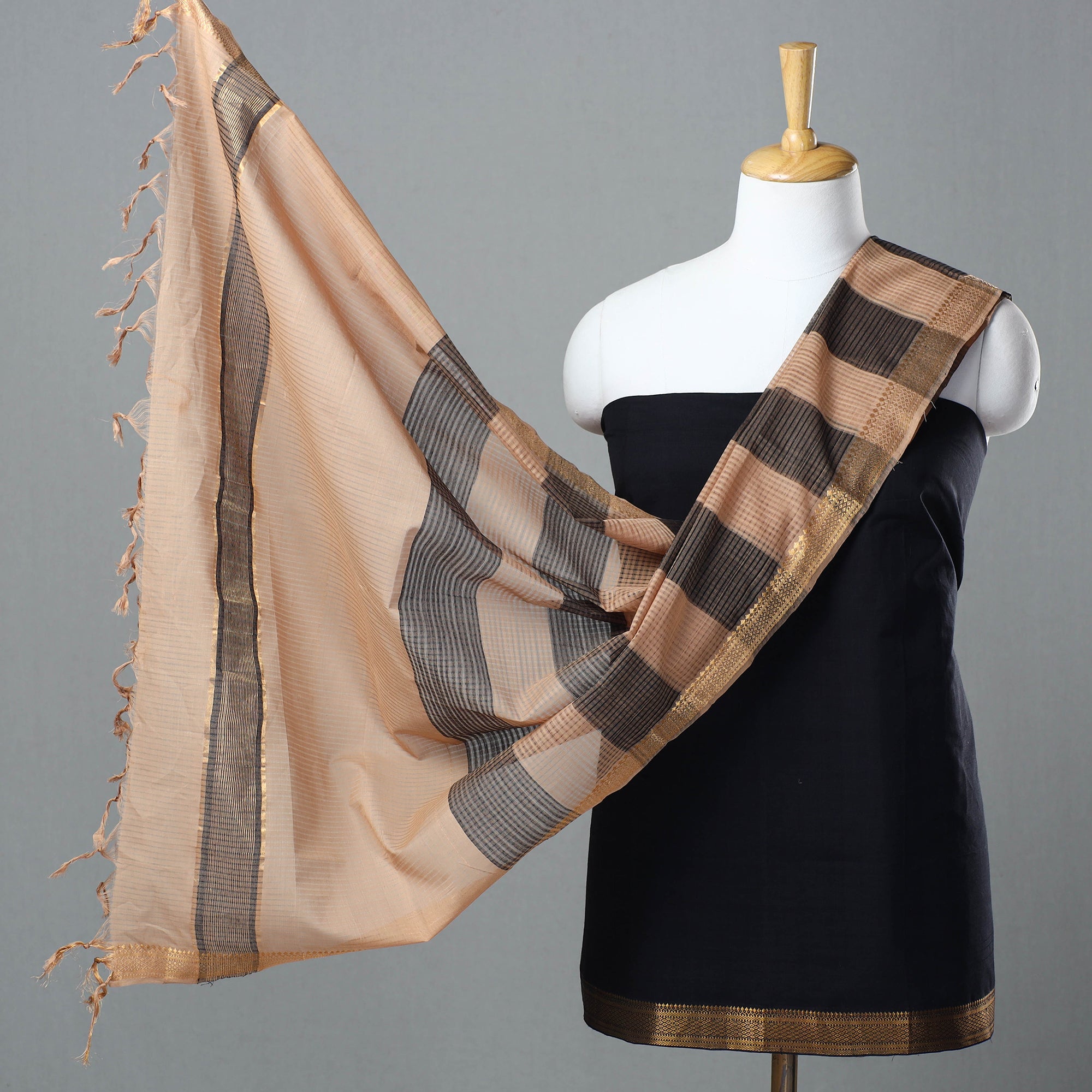 SOUTH KARGHA Black - 3pc Handloom Cotton Mangalagiri Dress Material 17