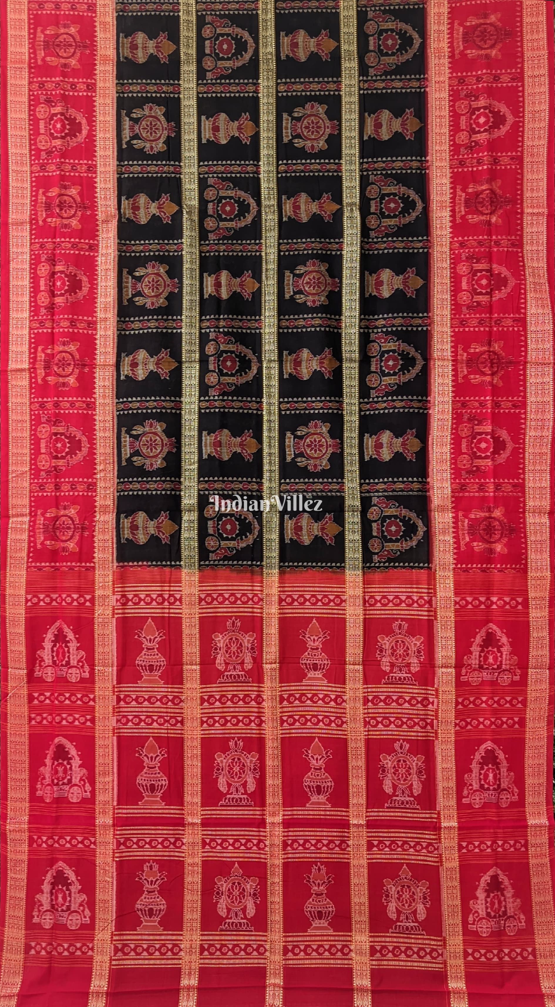 IndianVillèz Kalas Sambalpuri Cotton Saree with Fish Motif in Border