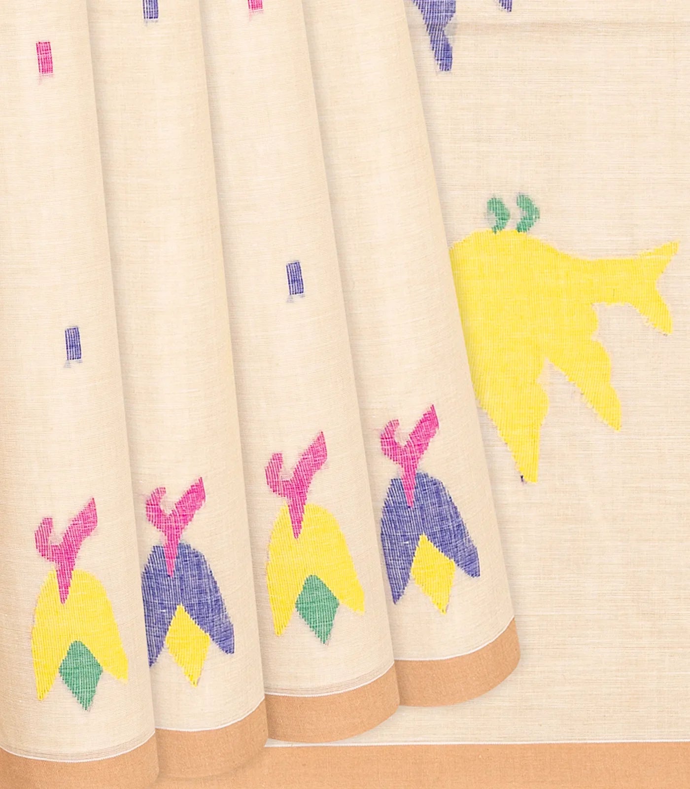 RmKV Cream Handloom Dhakai Cotton Saree With Flower Motifs-Cream