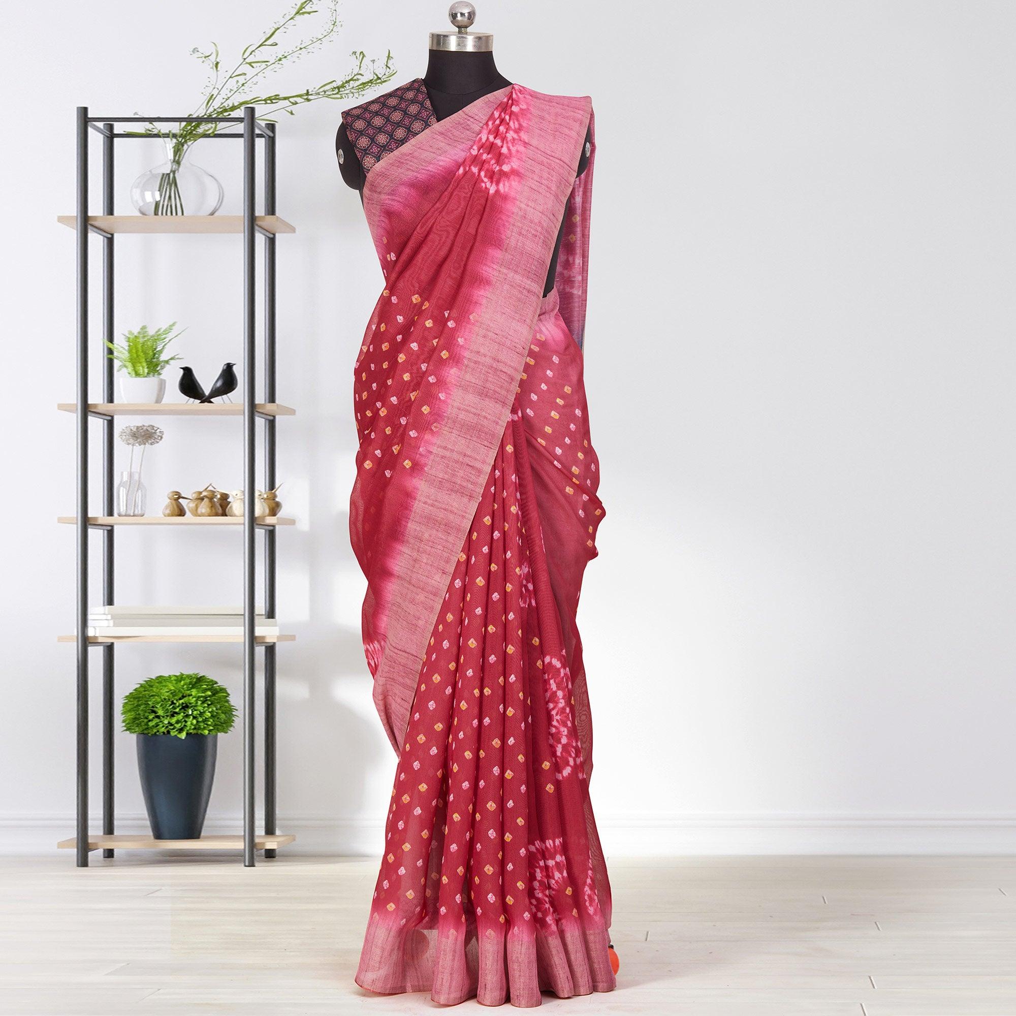 Peachmode Capricious Pink Coloured Casual Wear Printed Linen Saree