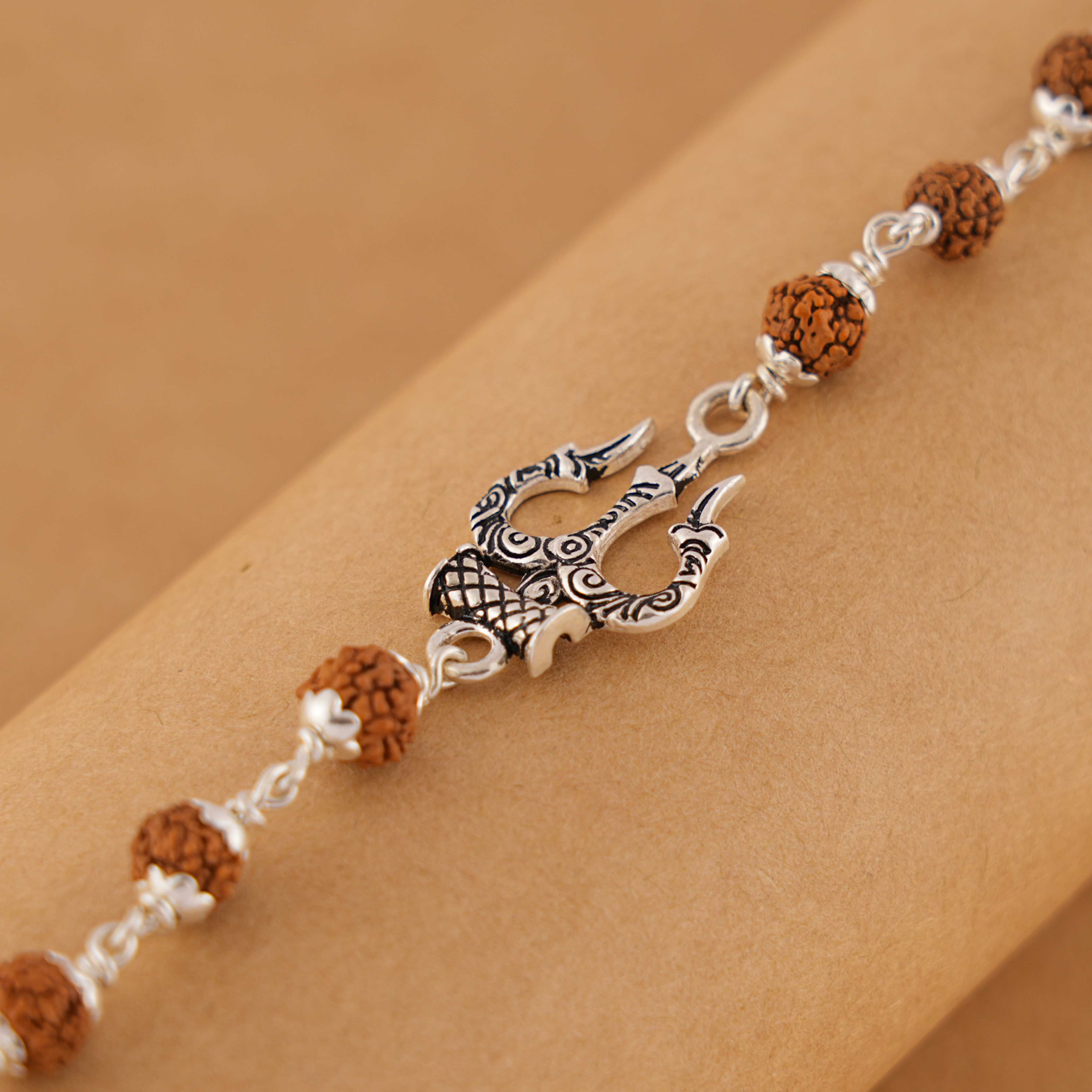 Prinjal Jewellers Rudraksha Silver Trishul Bracelet