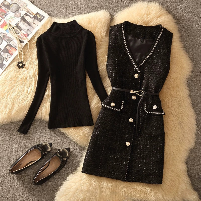 Alamode By Akanksha Lola Set of Top and Woolen Tweed Dress - view 2
