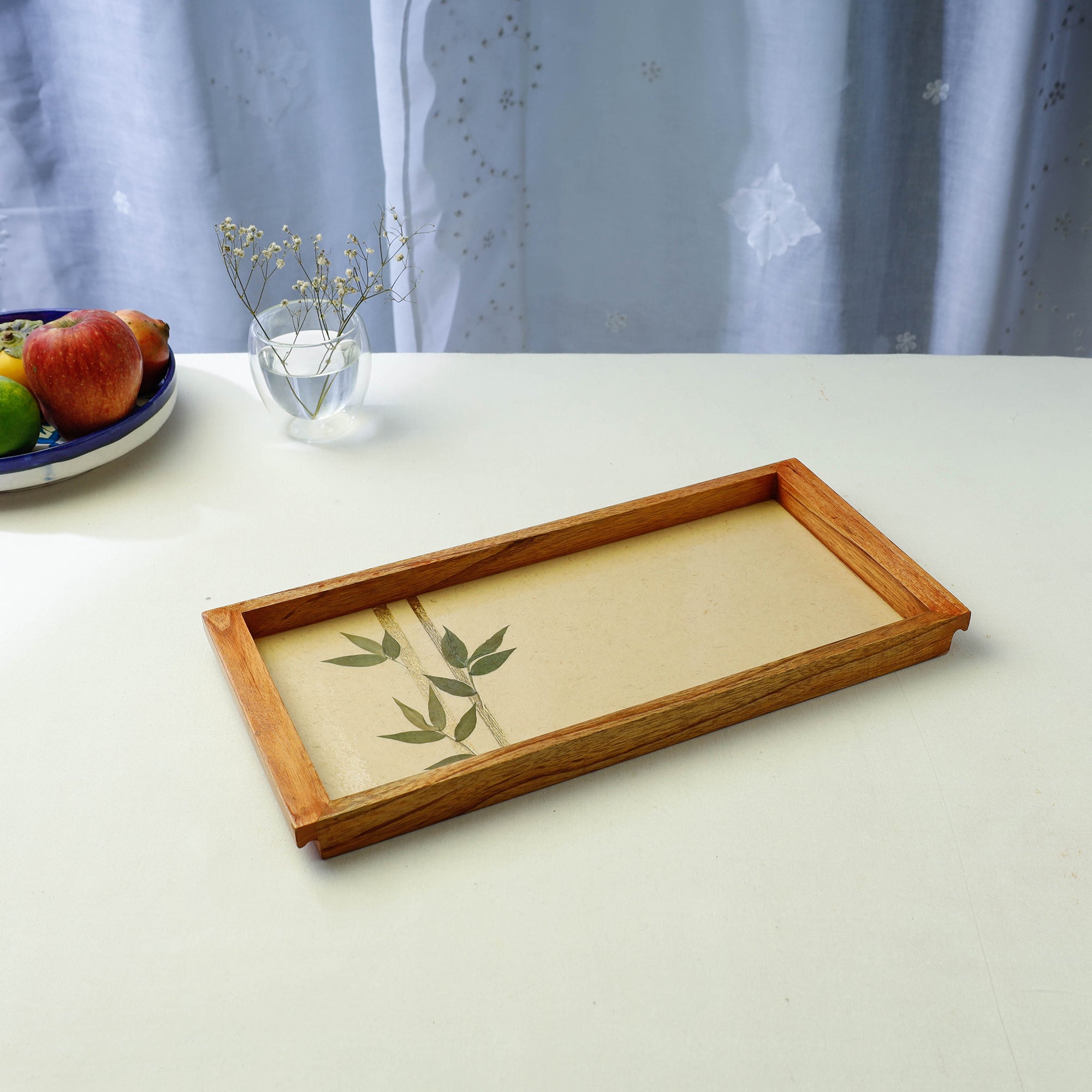 SHRADHANJALI - AN AUROVILLE UNIT Beige - Bamboo Art Work Wooden Tray (16 x 8 x 1 in)
