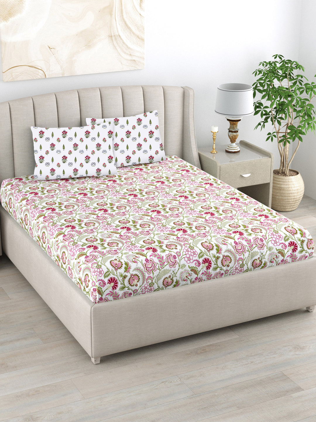 Urban Space -Home Furnishing Store Fitted King Size Cotton Bedsheet - Creeper Pink - view 2