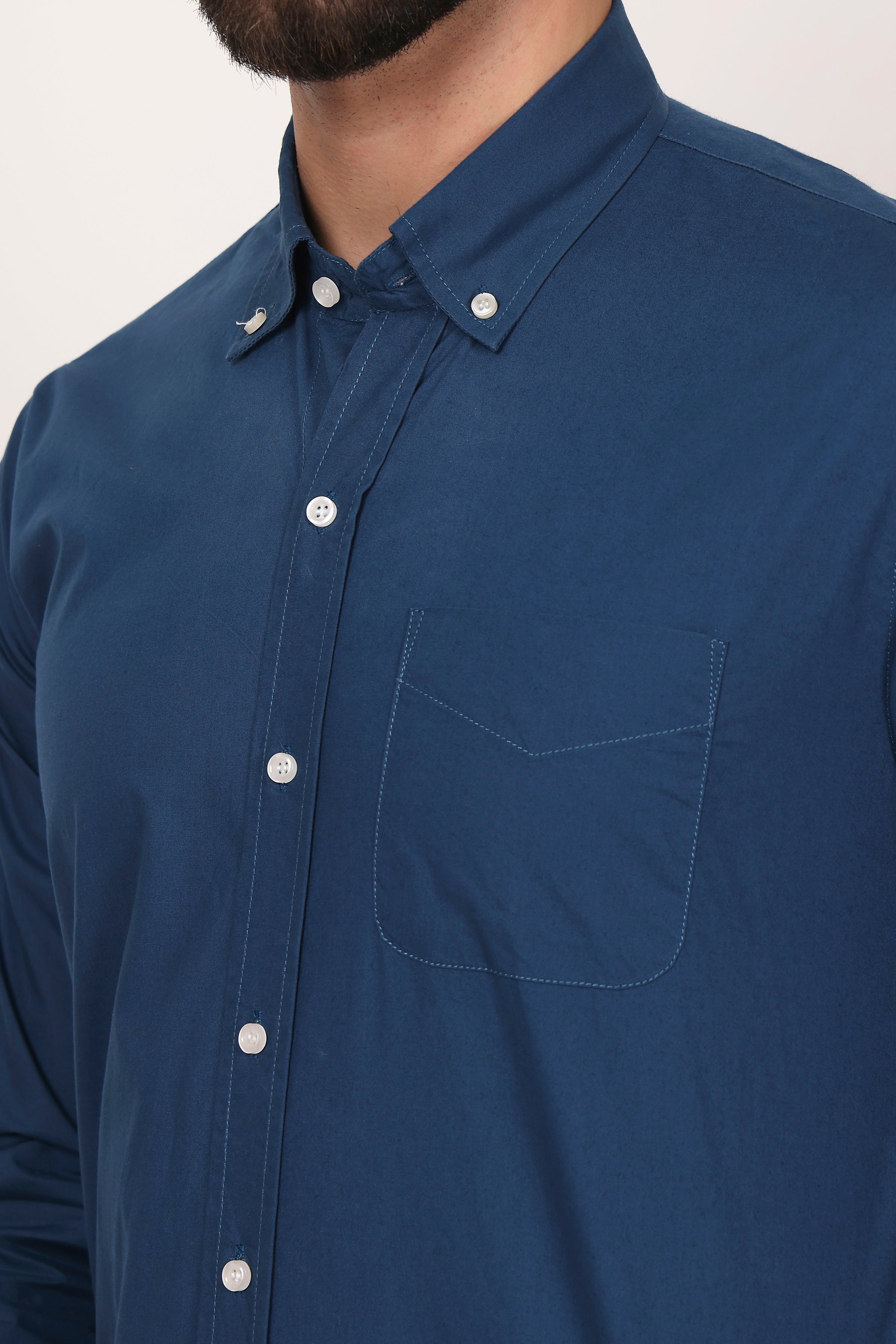 BlackTree New Royal Blue Down Button Casual Shirt I 100% Cotton Twill - view 5