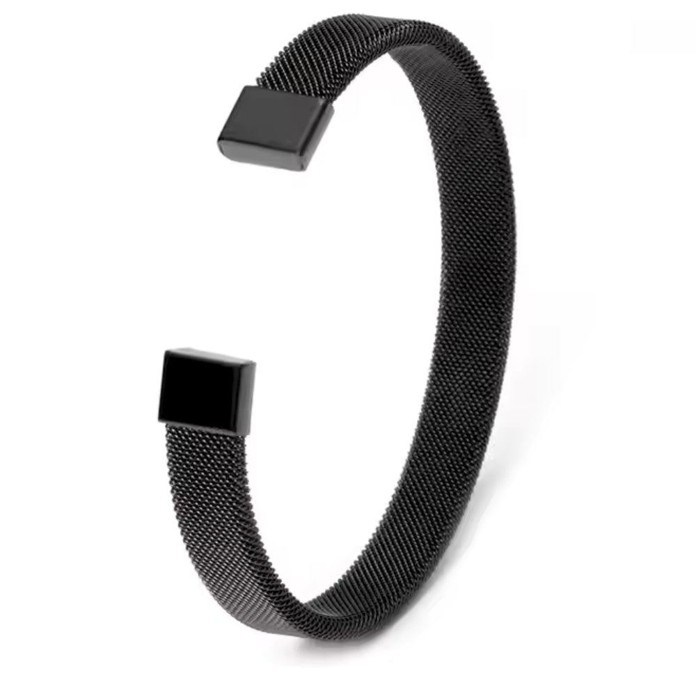 Branta Black Plated Woven Stainless Steel Cuff Bracelet For Men - view 5