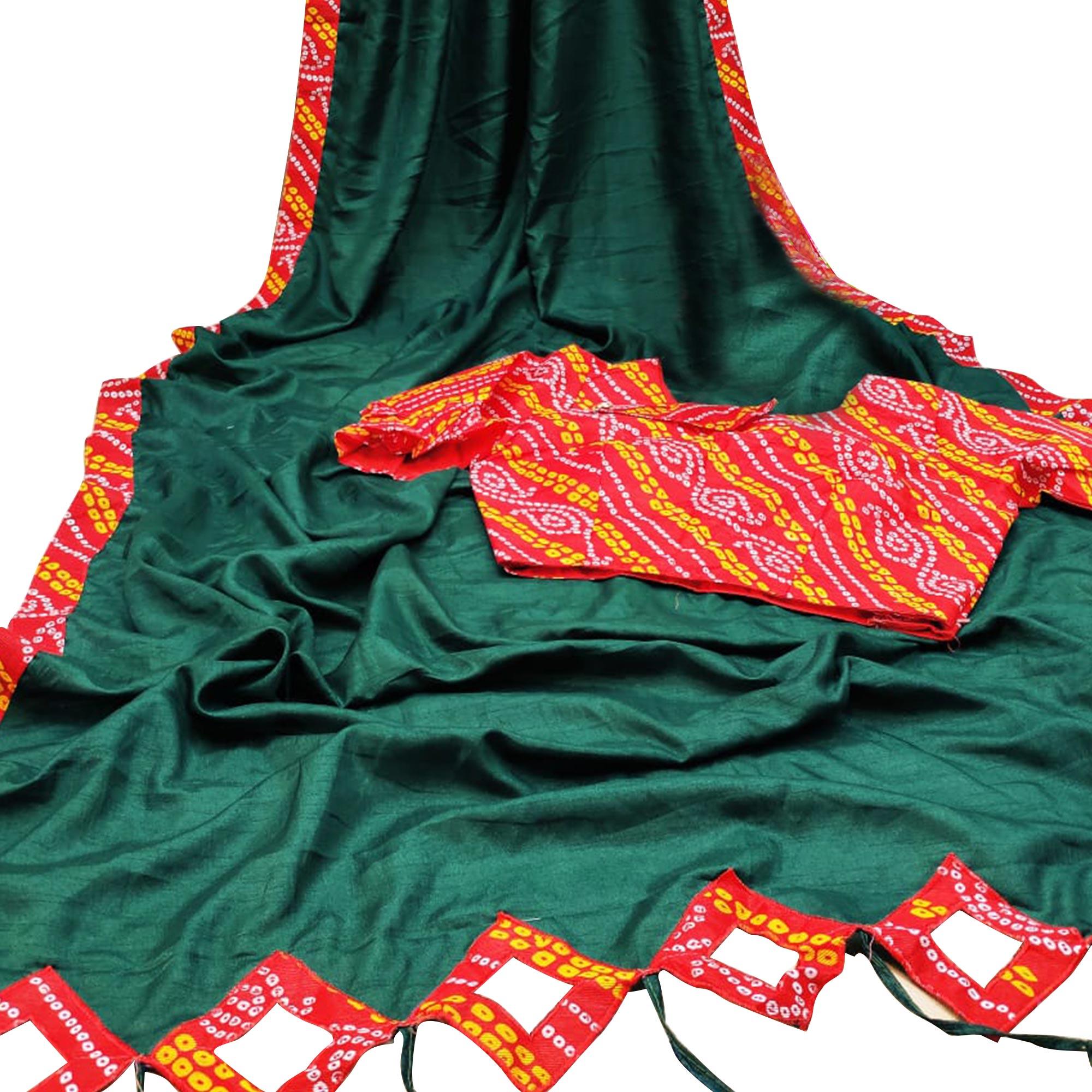 Peachmode Breathtaking Green Colored Party Wear Printed Art Silk Saree
