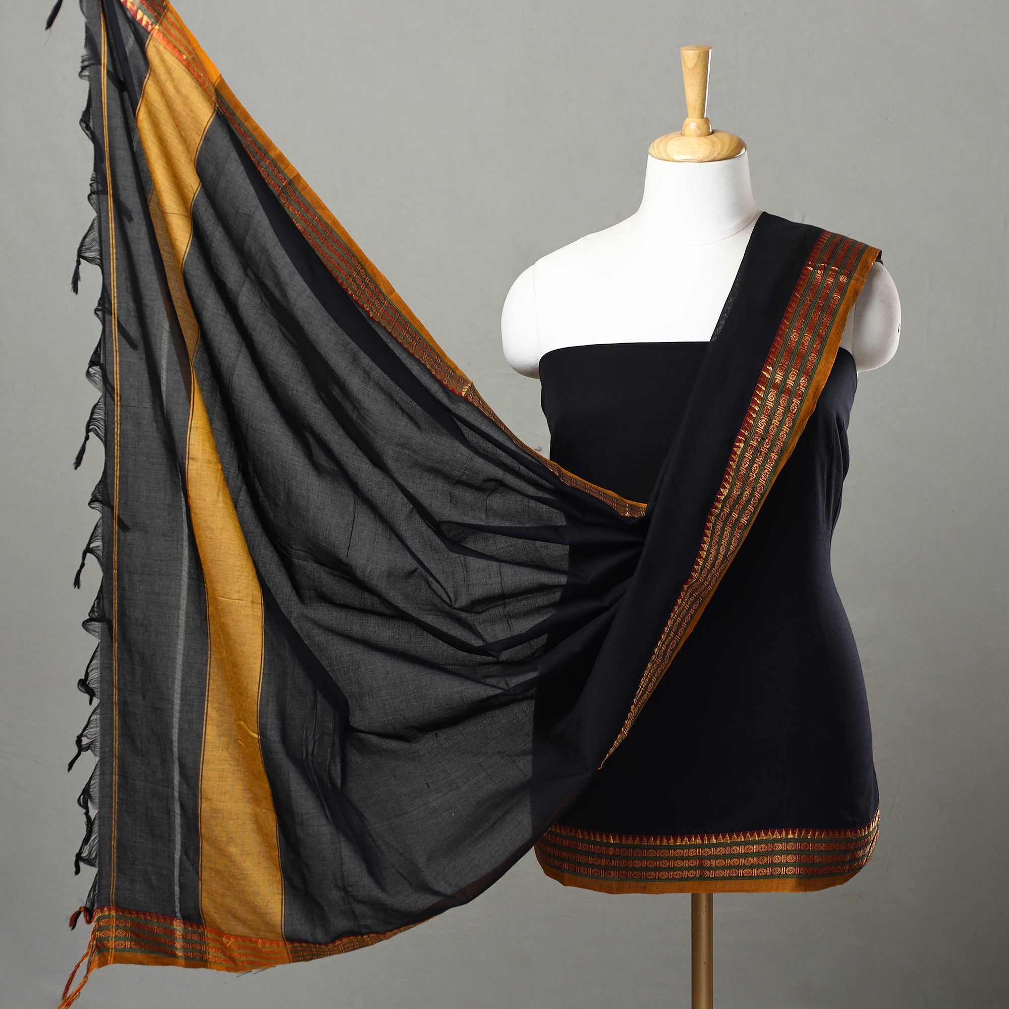 SOUTH KARGHA Black - 3pc Traditional Cotton Dharwad Dress Material 08