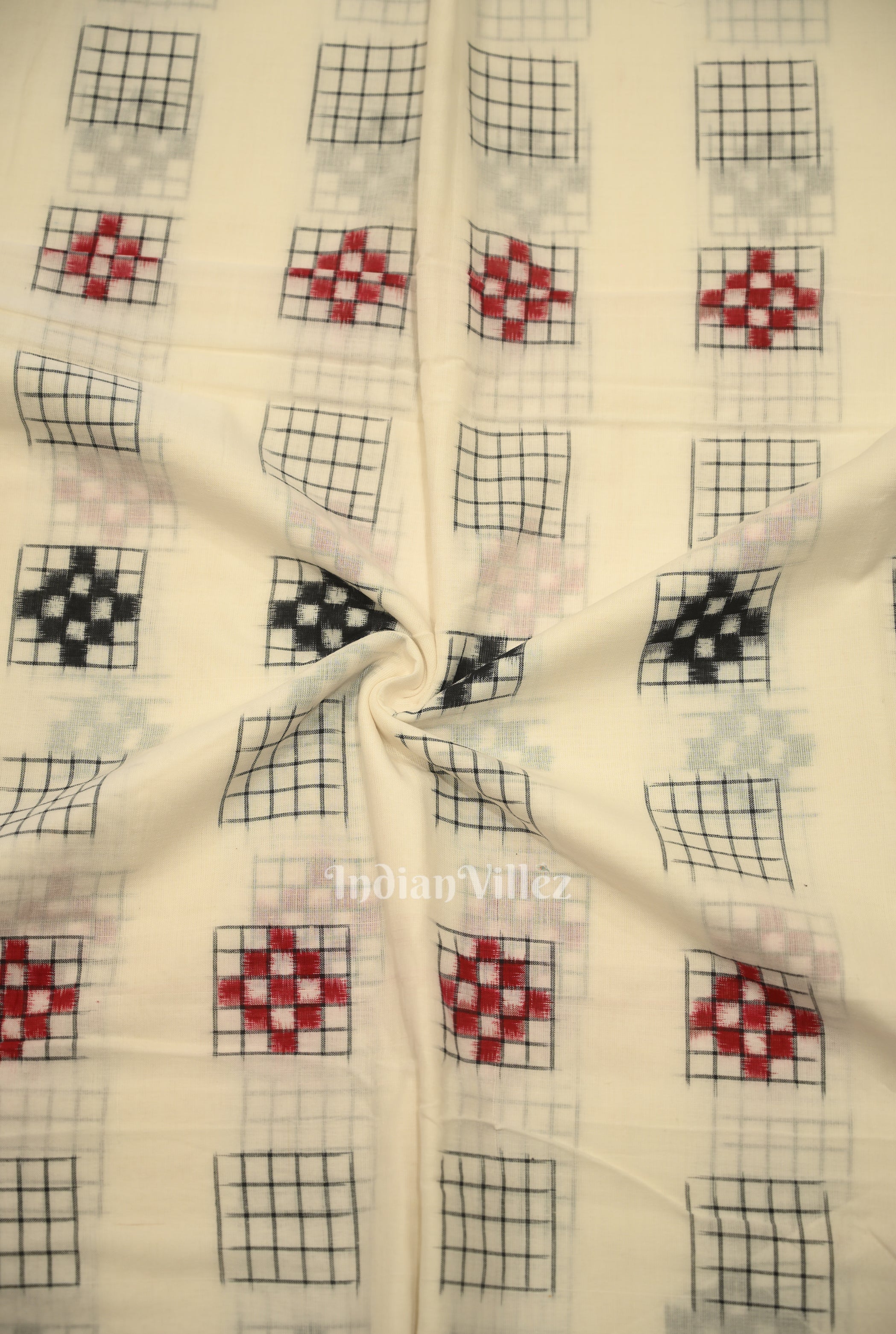 IndianVillèz White Ashwini Motif Odisha Ikat Sambalpuri Cotton Fabric