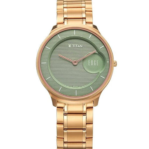 Titan Edge Murals Quartz Analog Green Dial Stainless Steel Strap Watch For Men 38mm 1843WM02
