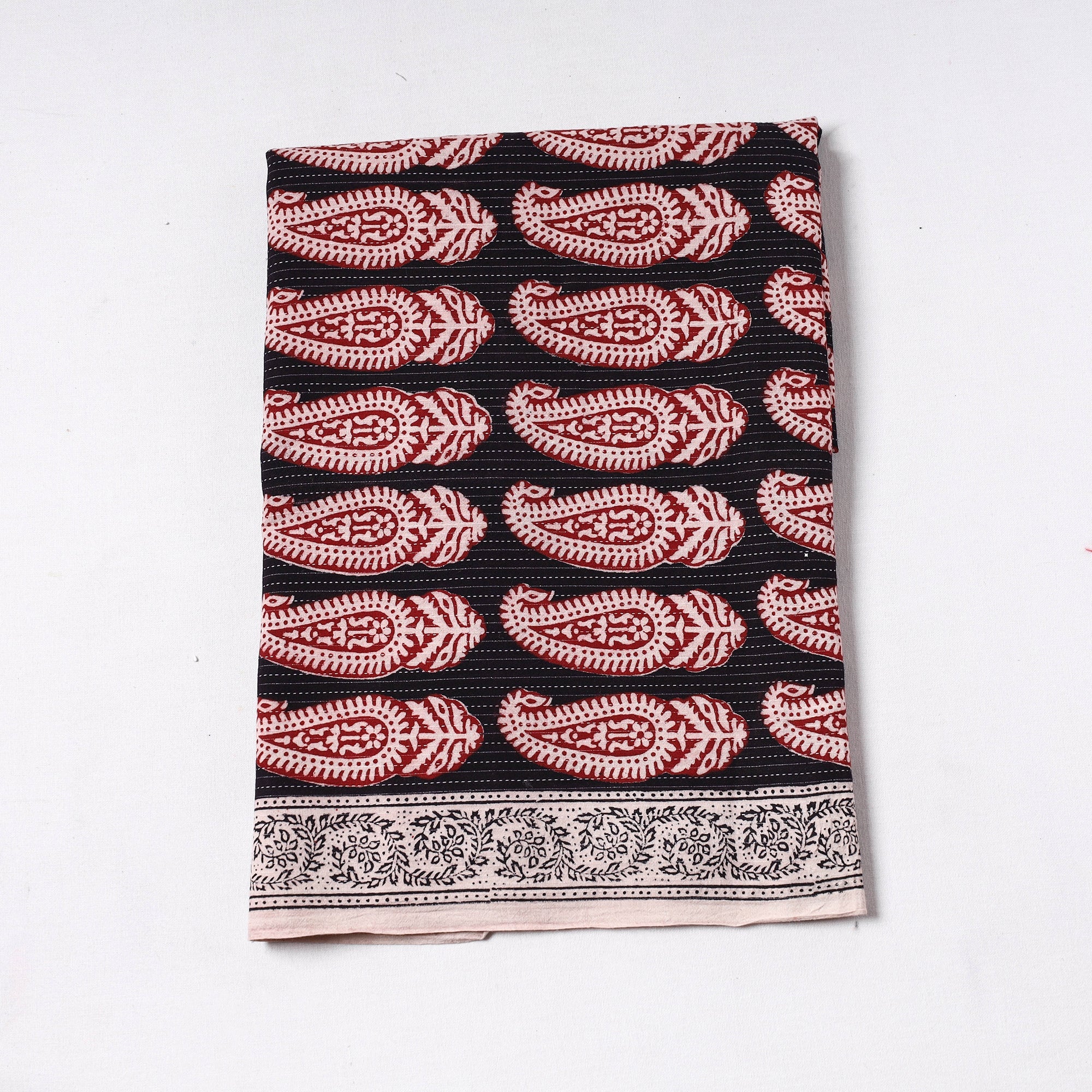 BAGH PRINTS BY UMAR FARUK KHATRI Black - Bagh Block Printed Kantha Style Cotton Precut Fabric (1.55 meter) 86