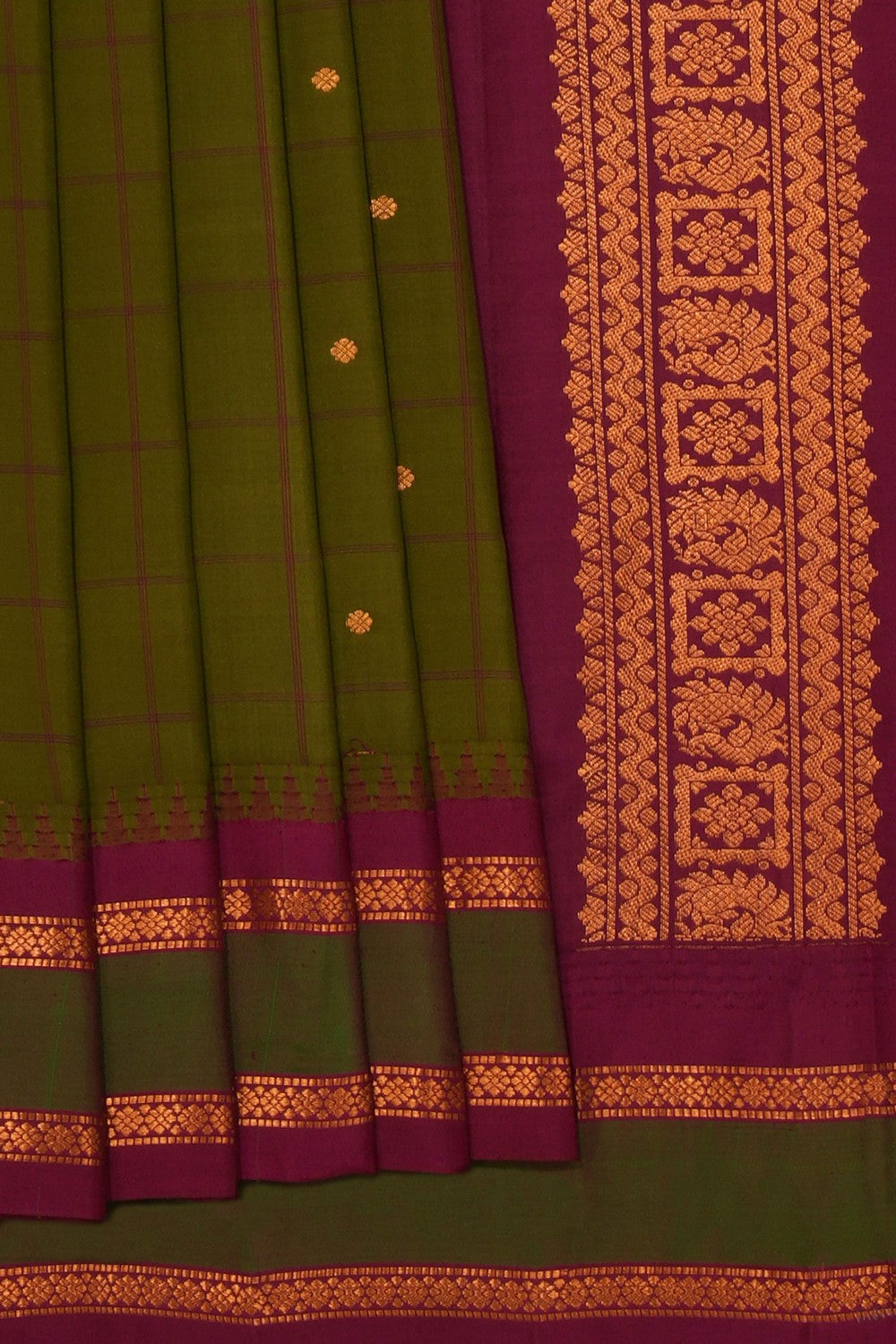 Kalanjali Gadwal Silk Green Kattam Saree – Women's