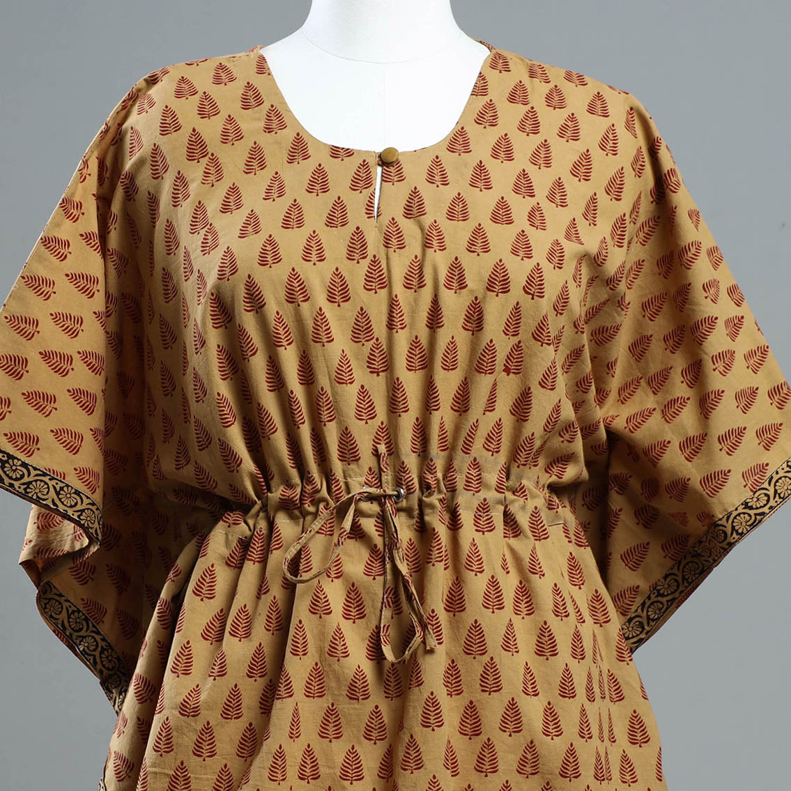 ITOKRI CASUALS Brown - Bagh Block Printed Cotton Kaftan with Tie-Up Waist (Short) - view 3