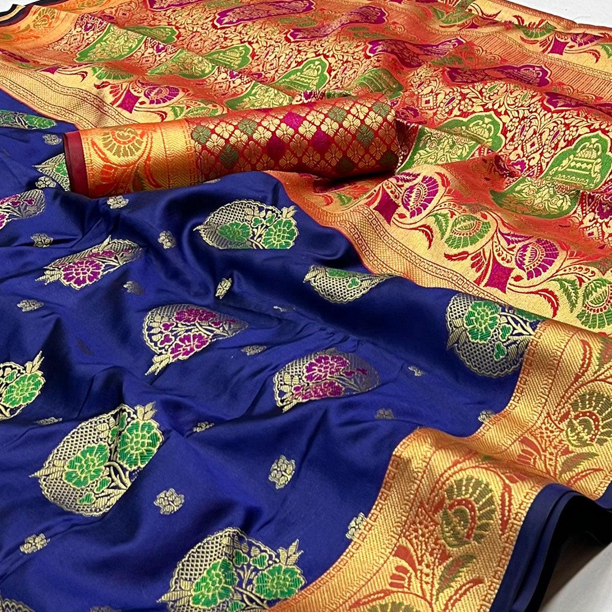 Peachmode Blue Woven Art Silk Saree – Women's - view 2